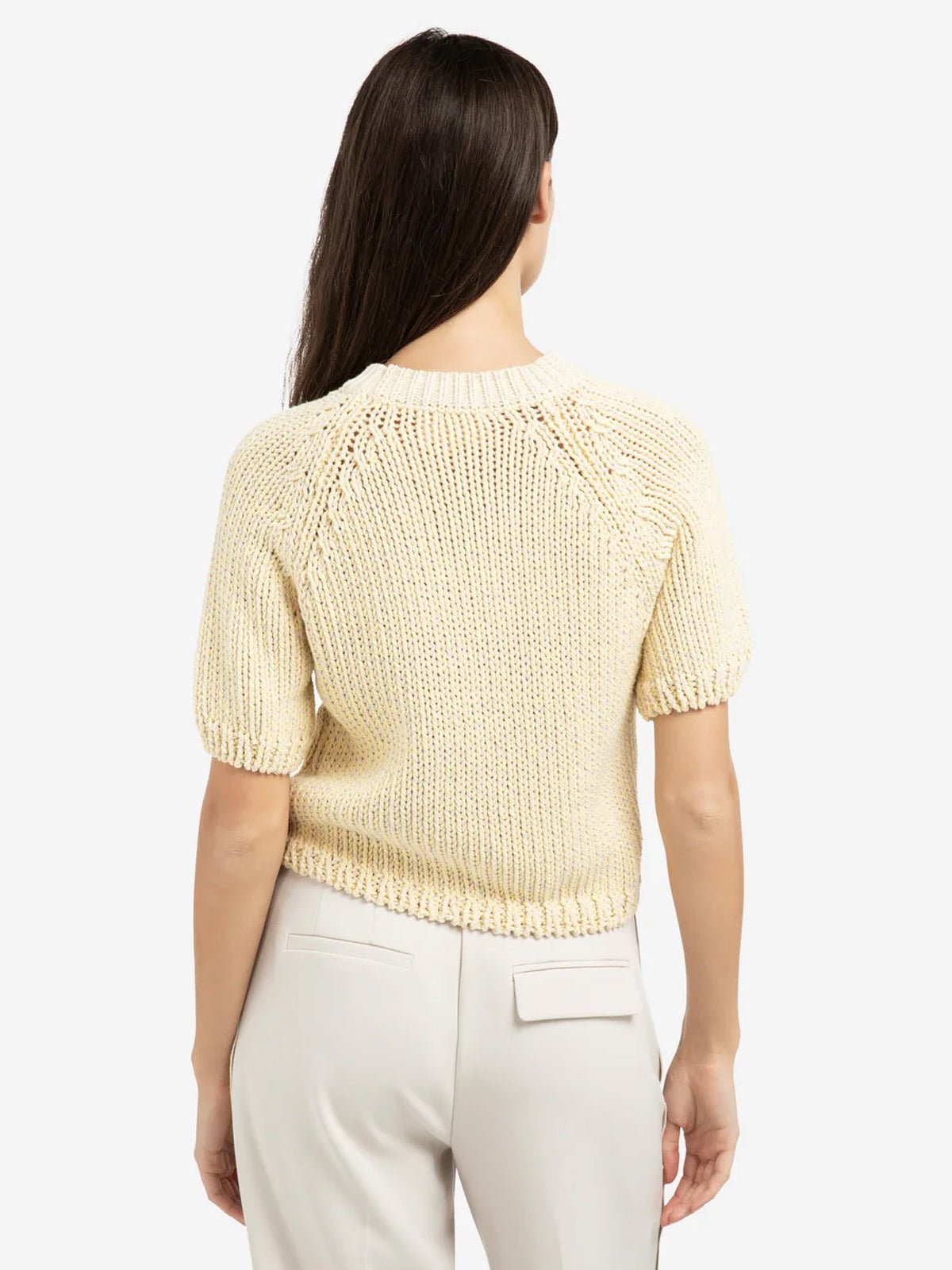YAYA Chunky Knit Sweater With Short Sleeves Reed Yellow - Glebe Fashion