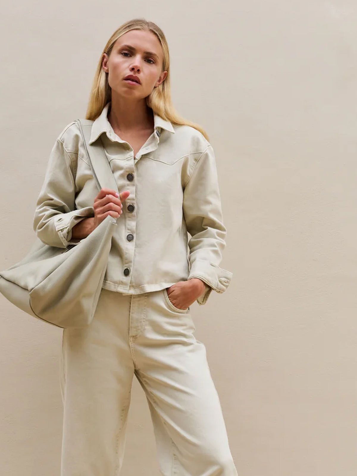 YAYA Coloured Denim Jacket With Decorative Seams - Glebe Fashion