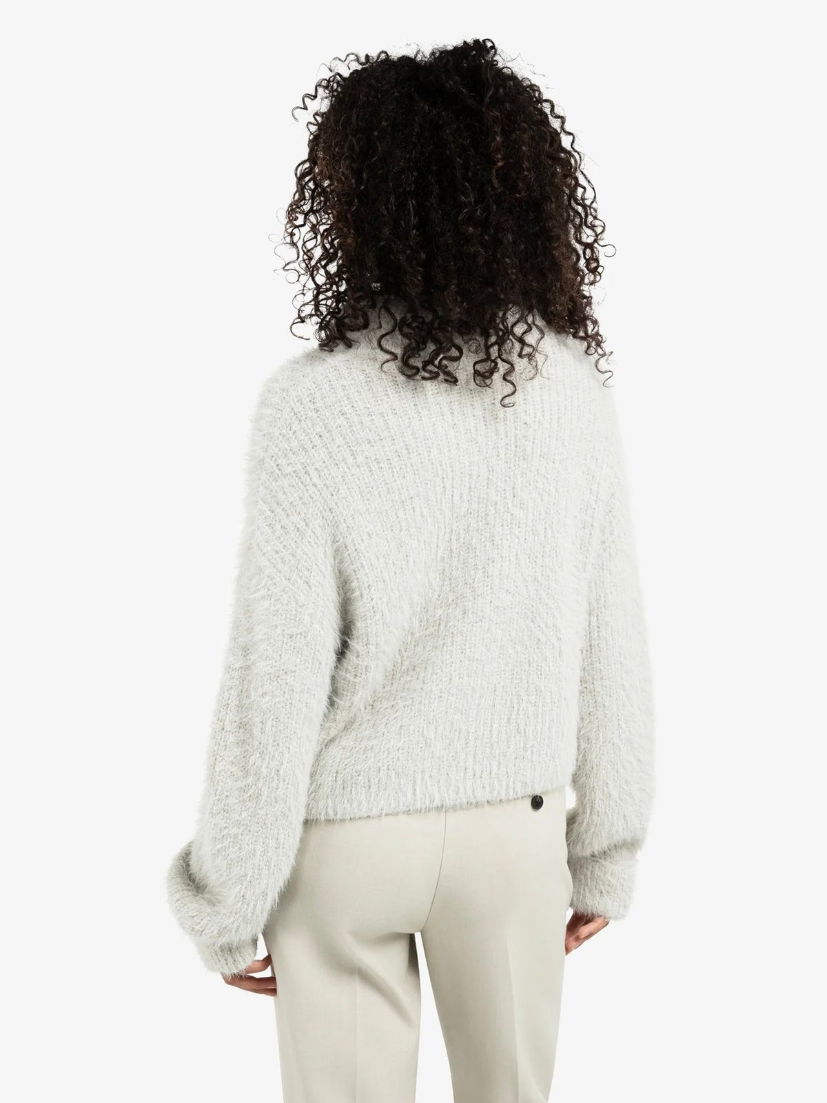 YAYA Fluffy Cropped Sweater With Stand Up Collar - Glebe Fashion