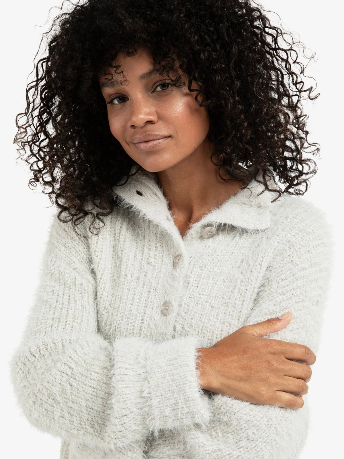 YAYA Fluffy Cropped Sweater With Stand Up Collar - Glebe Fashion