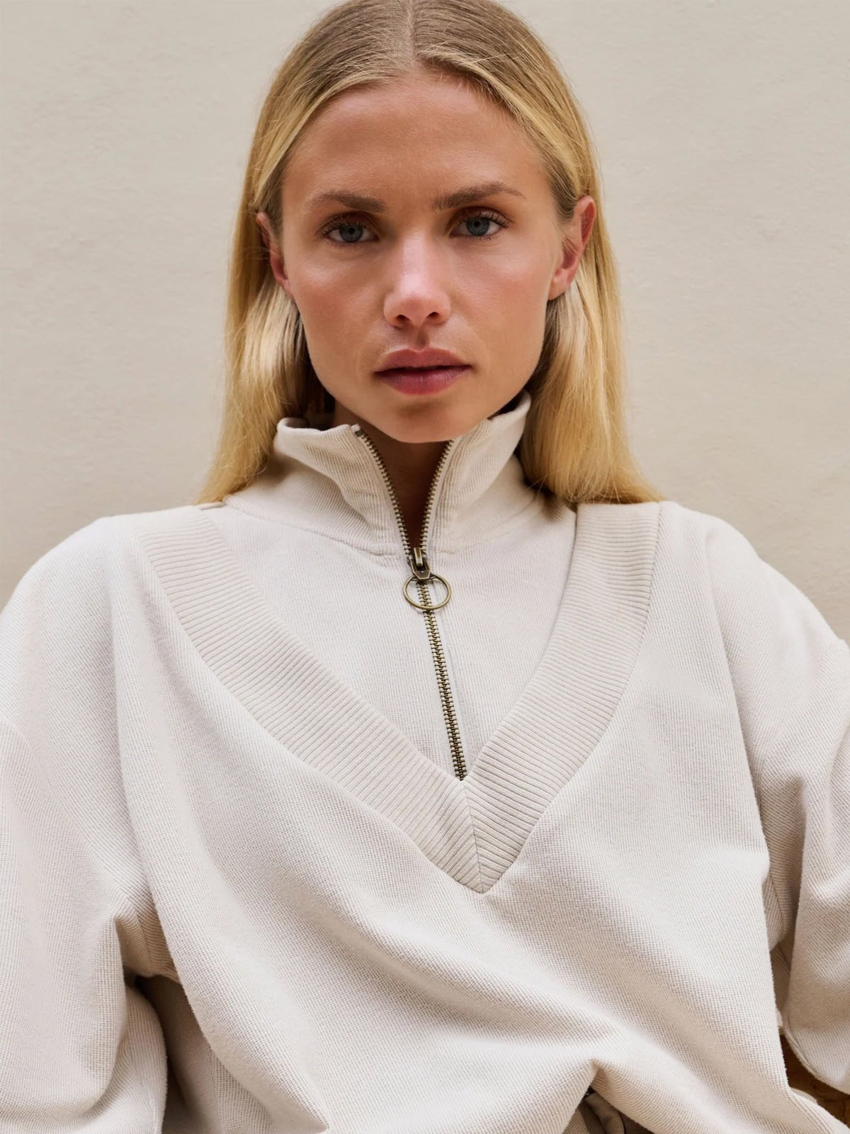 YAYA Half Zip Sweater Beige - Glebe Fashion