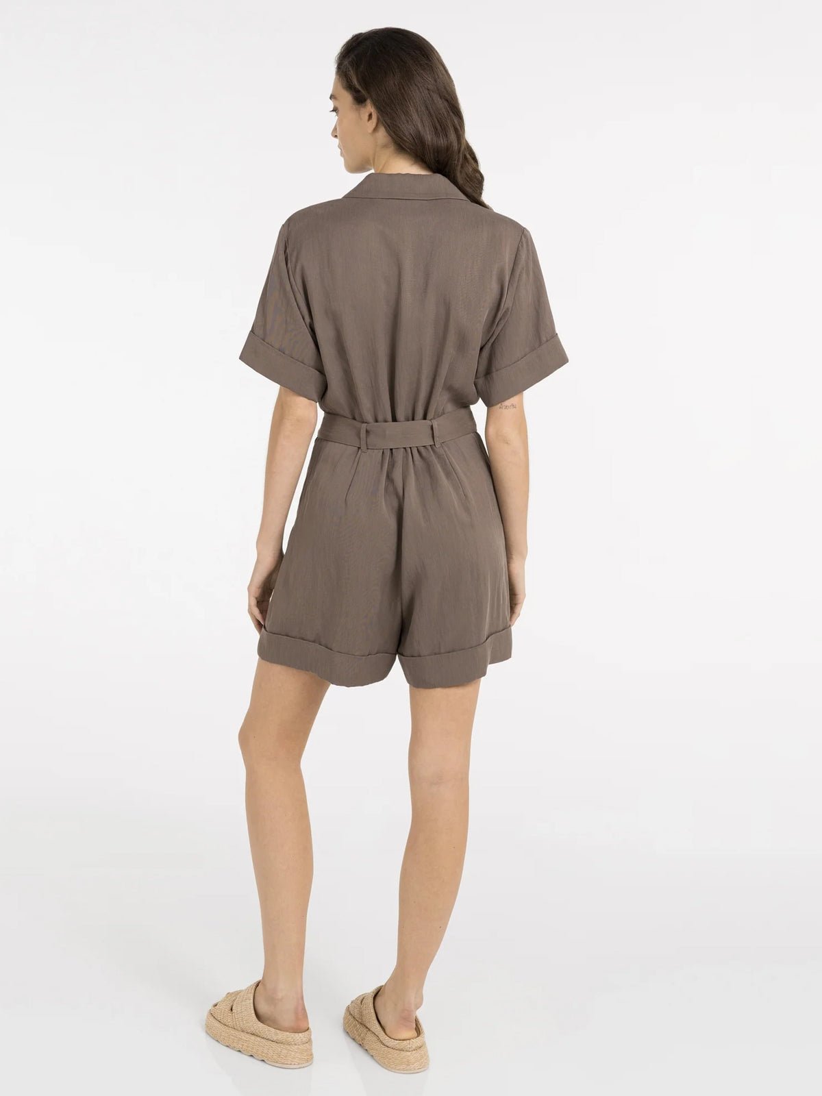 YAYA Playsuit With Double Button Closure Washed Brown - Glebe Fashion