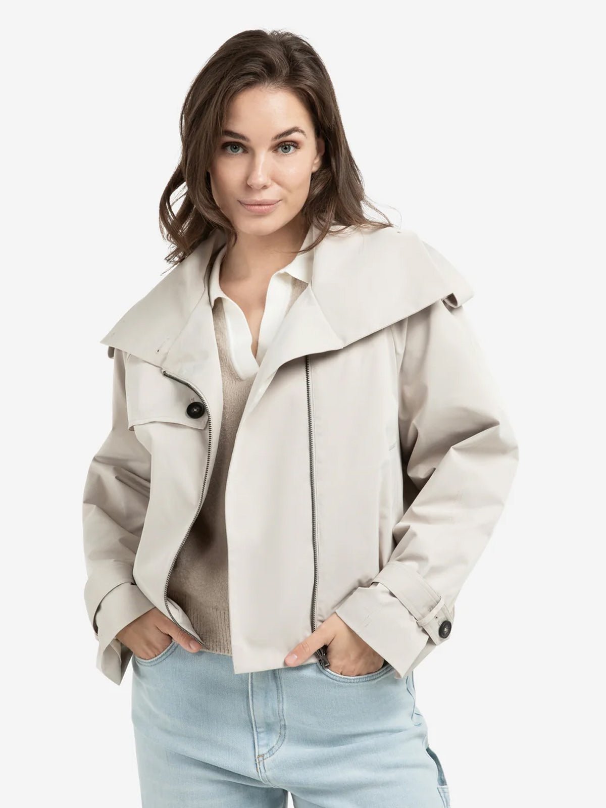 YAYA Short Bomber Jacket With Trench Details - Glebe Fashion
