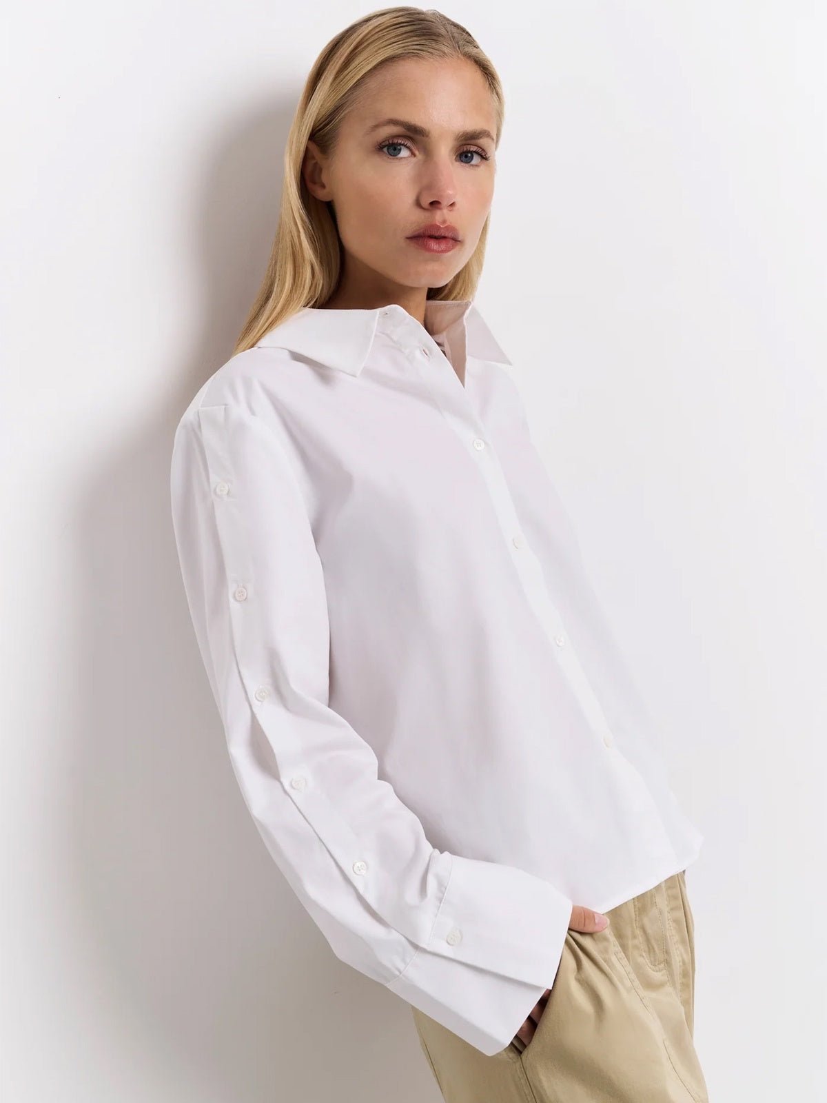 Yaya White Blouse With Long Sleeves & Button Detail - Glebe Fashion