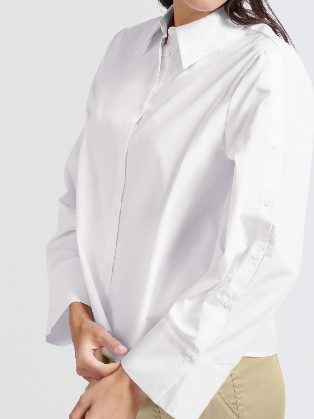 Yaya White Blouse With Long Sleeves & Button Detail - Glebe Fashion