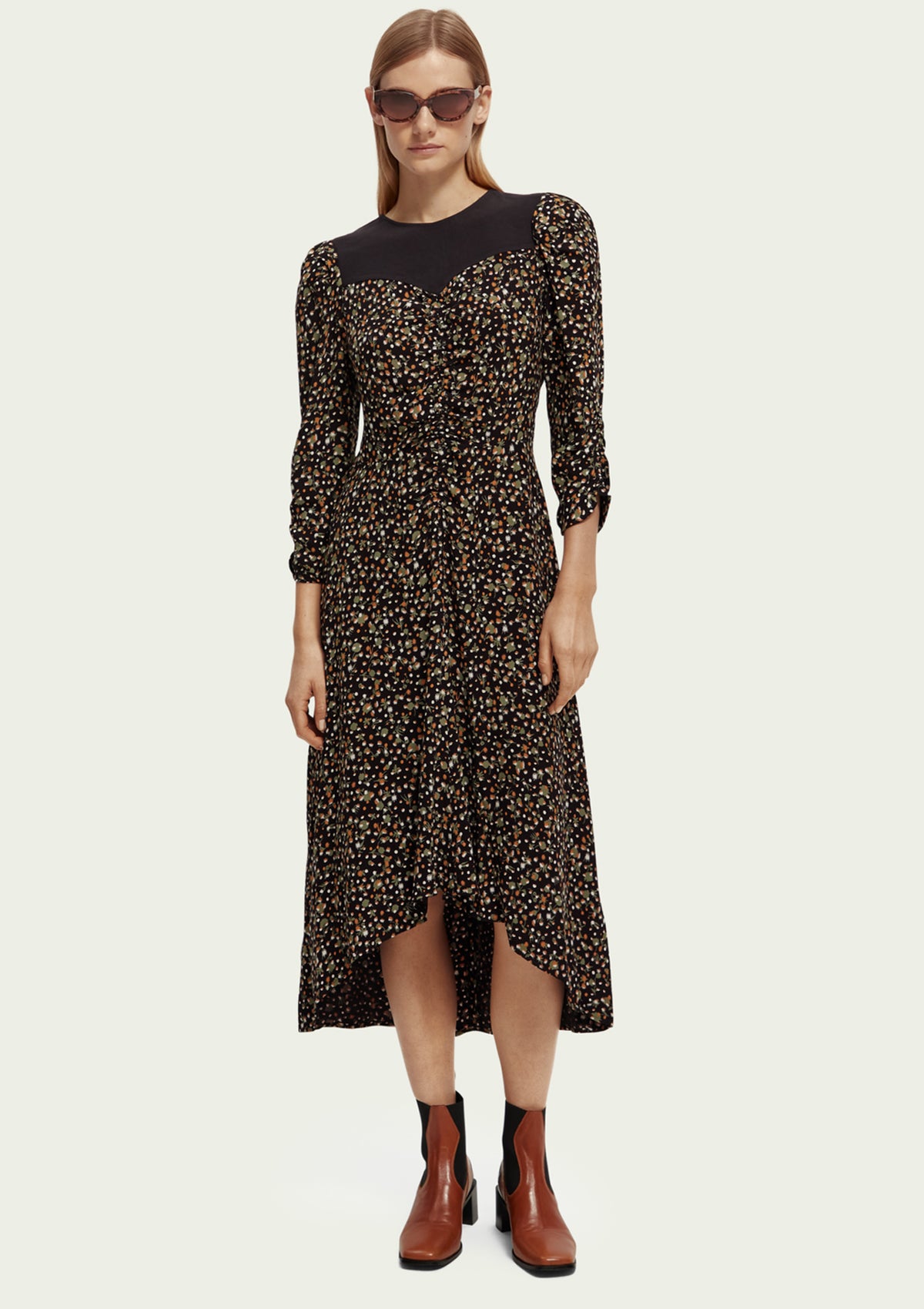 SCOTCH & SODA Dress with gathers and high low hem 169396