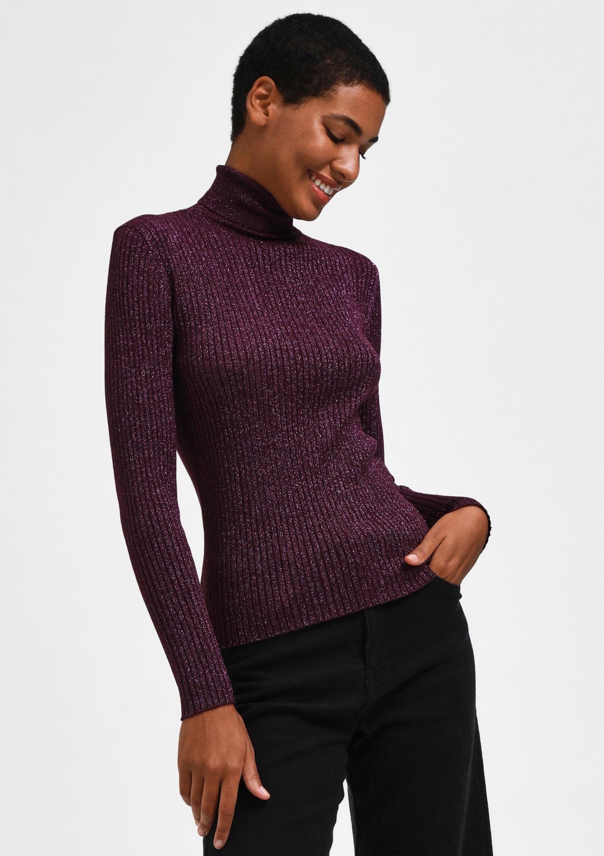 Selected Femme Lydia Lurex Rollneck Knit Deep Purple