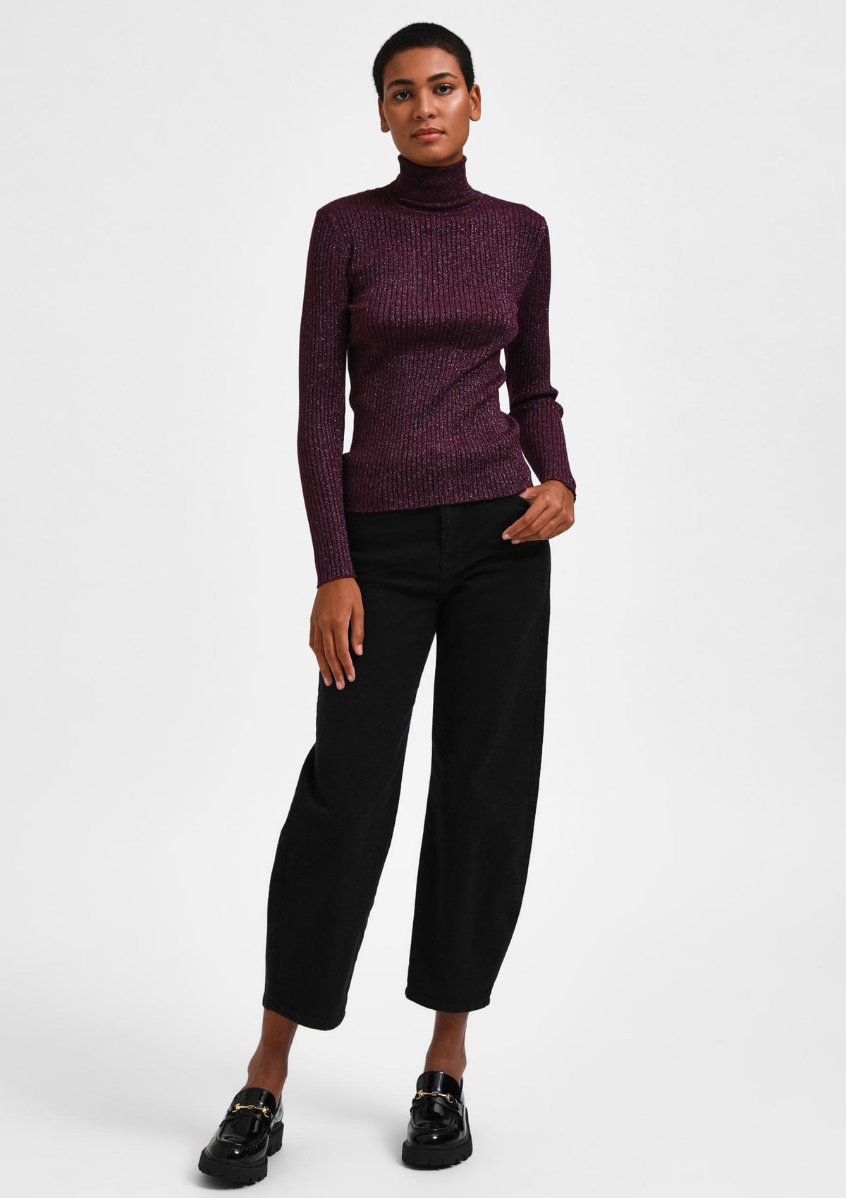 Selected Femme Lydia Lurex Rollneck Knit Deep Purple
