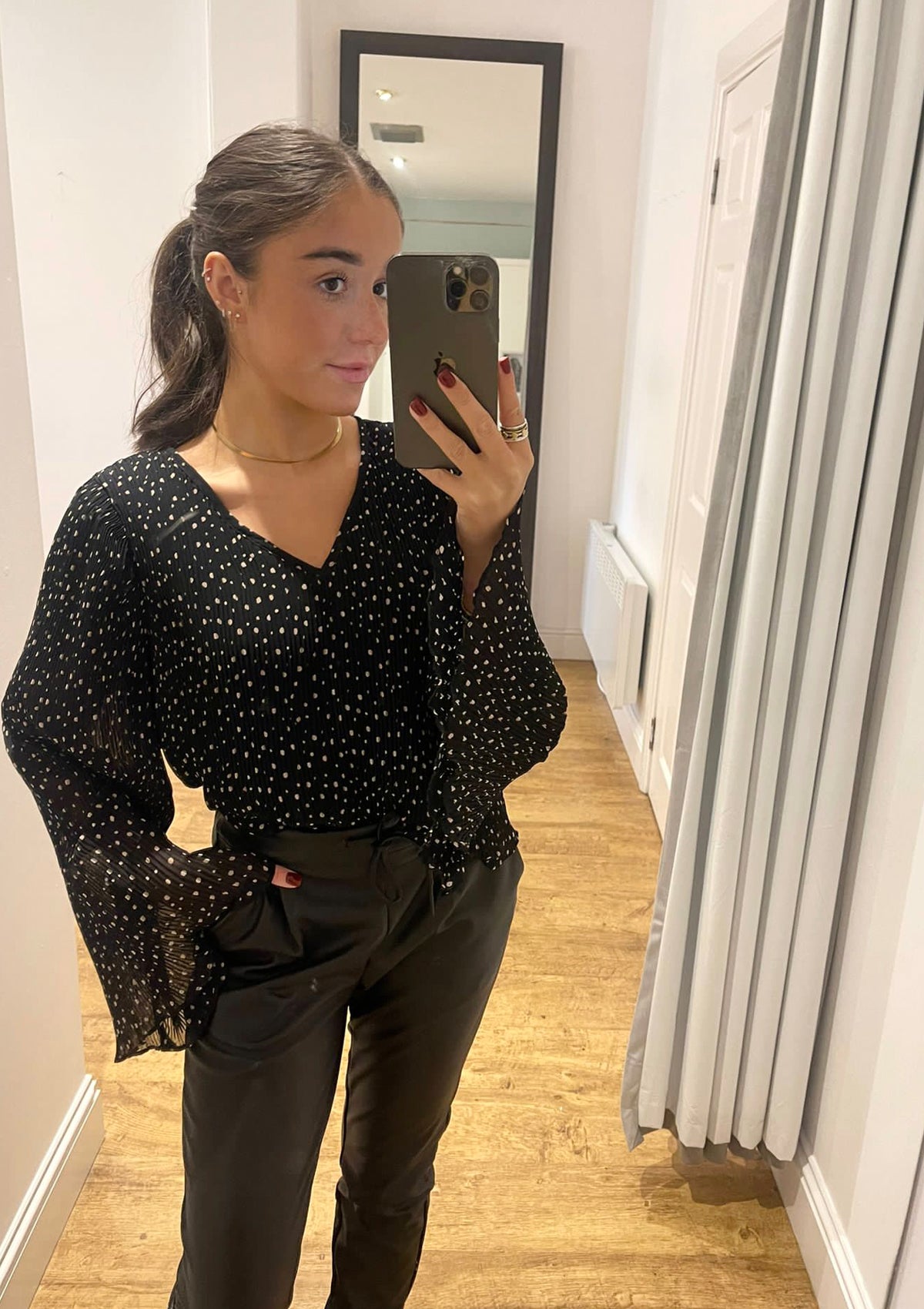Vila Black Dot V-Neck Top