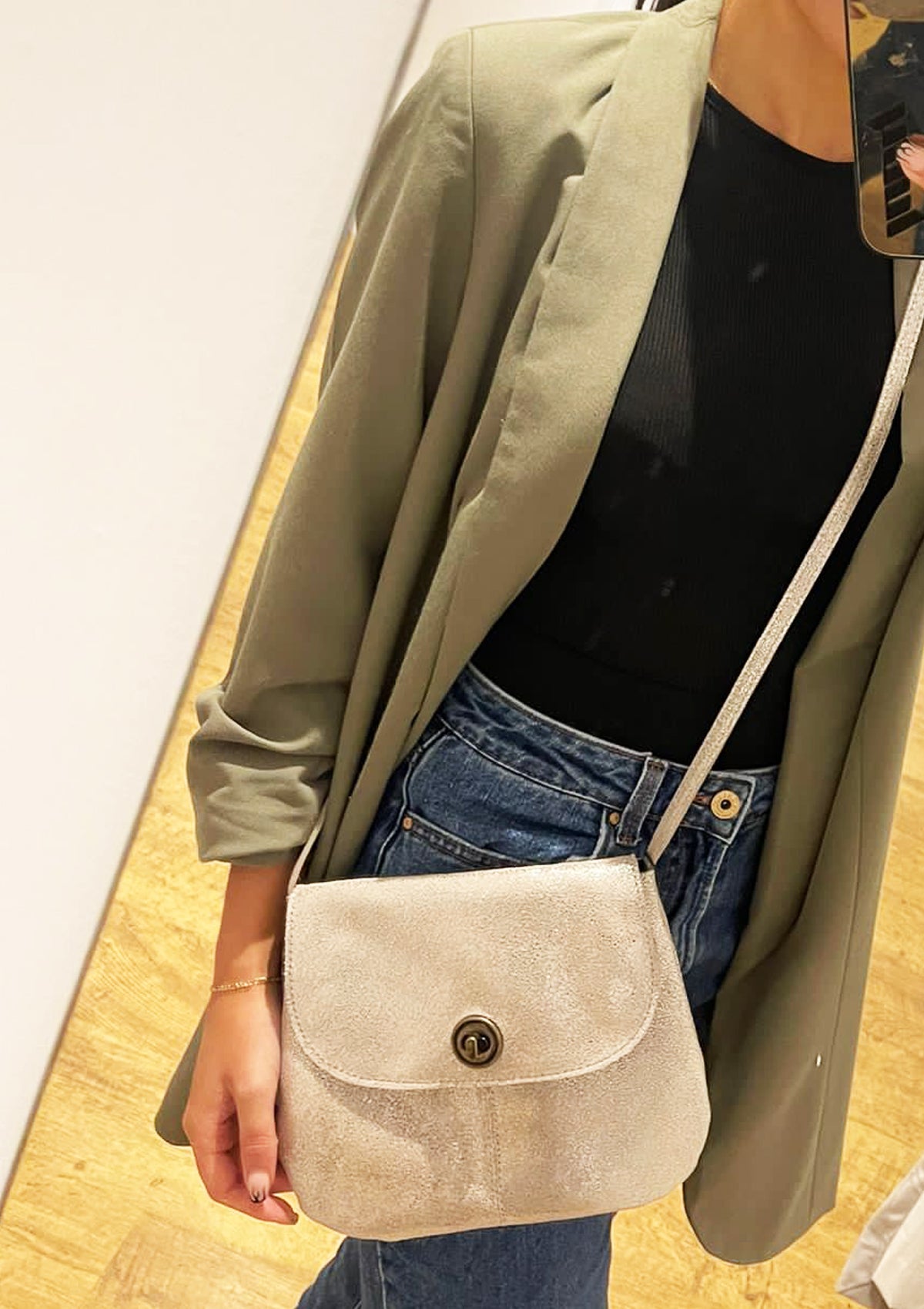 Pieces Metallic Leather Cross Body Bag