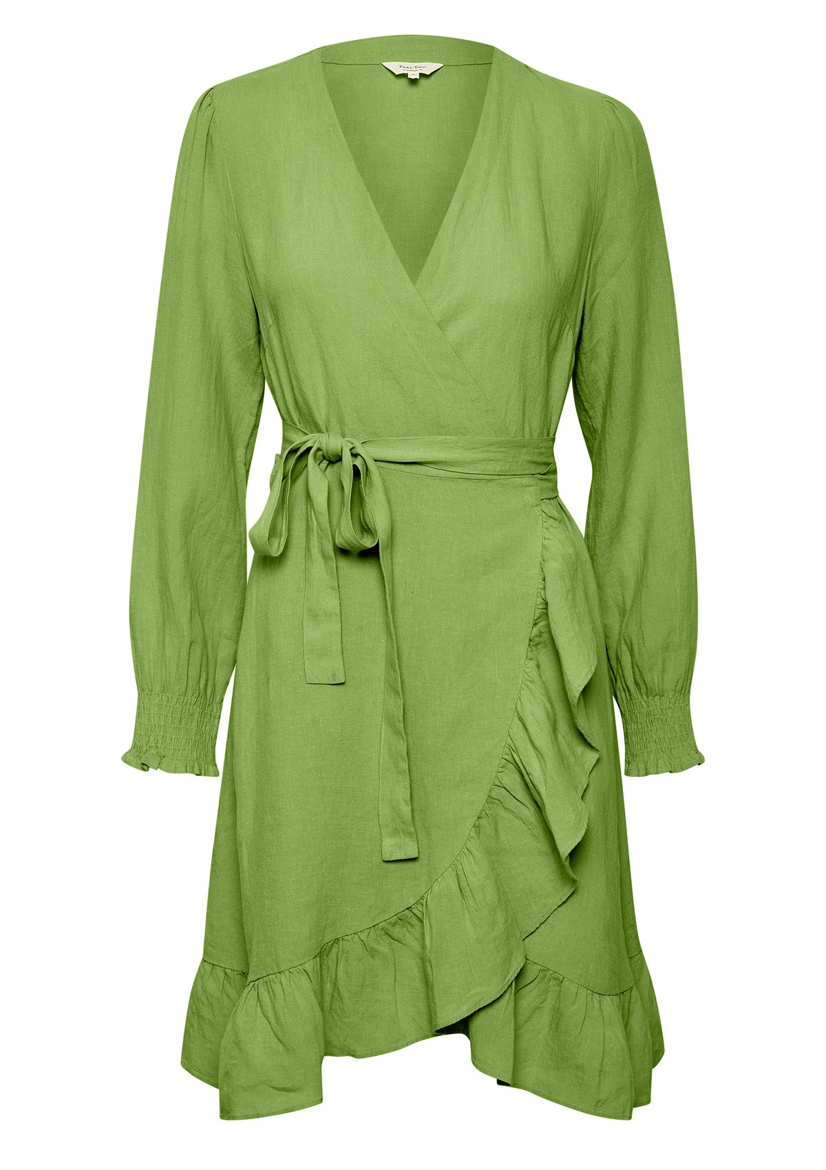 Part Two Sol Linen Wrap Dress Green - Glebe Fashion