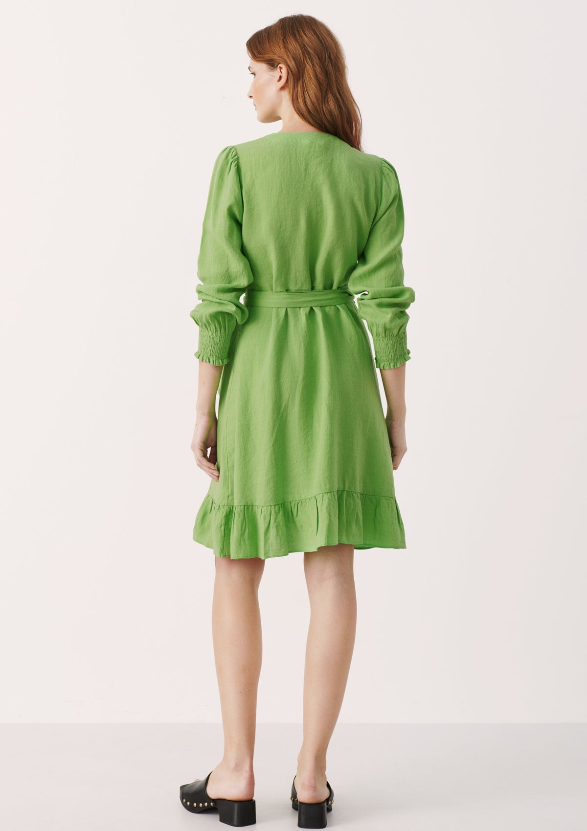 Part Two Sol Linen Wrap Dress Green - Glebe Fashion