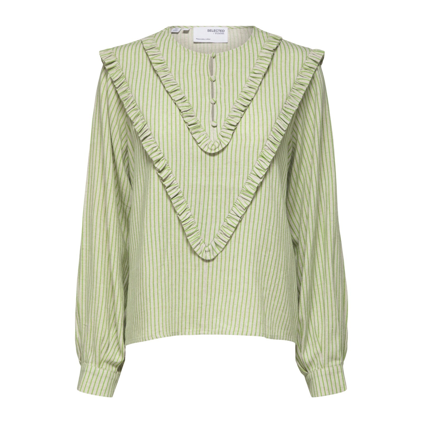 Selected Femme Gellis Green Stripe Ruffle Top - Glebe Fashion