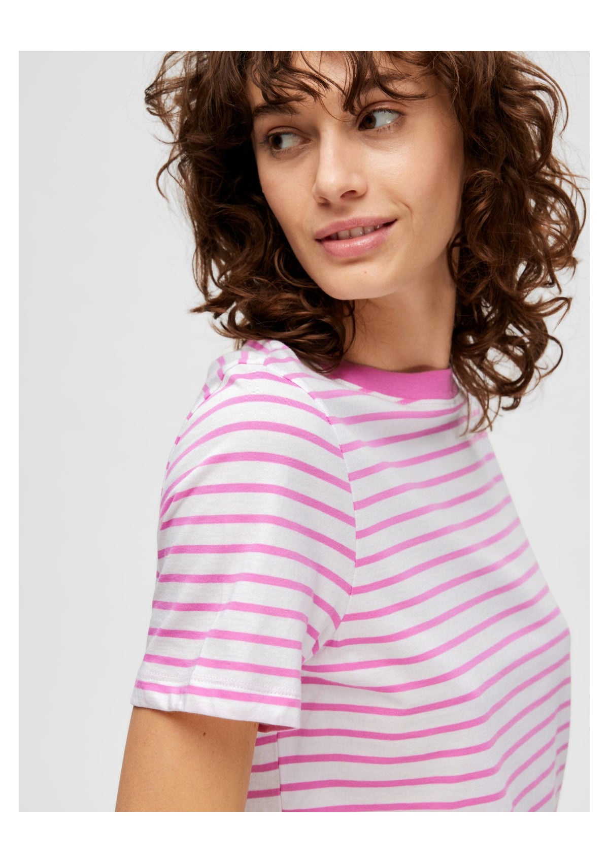 Selected Femme Pink Stripe Tee Cyclamen