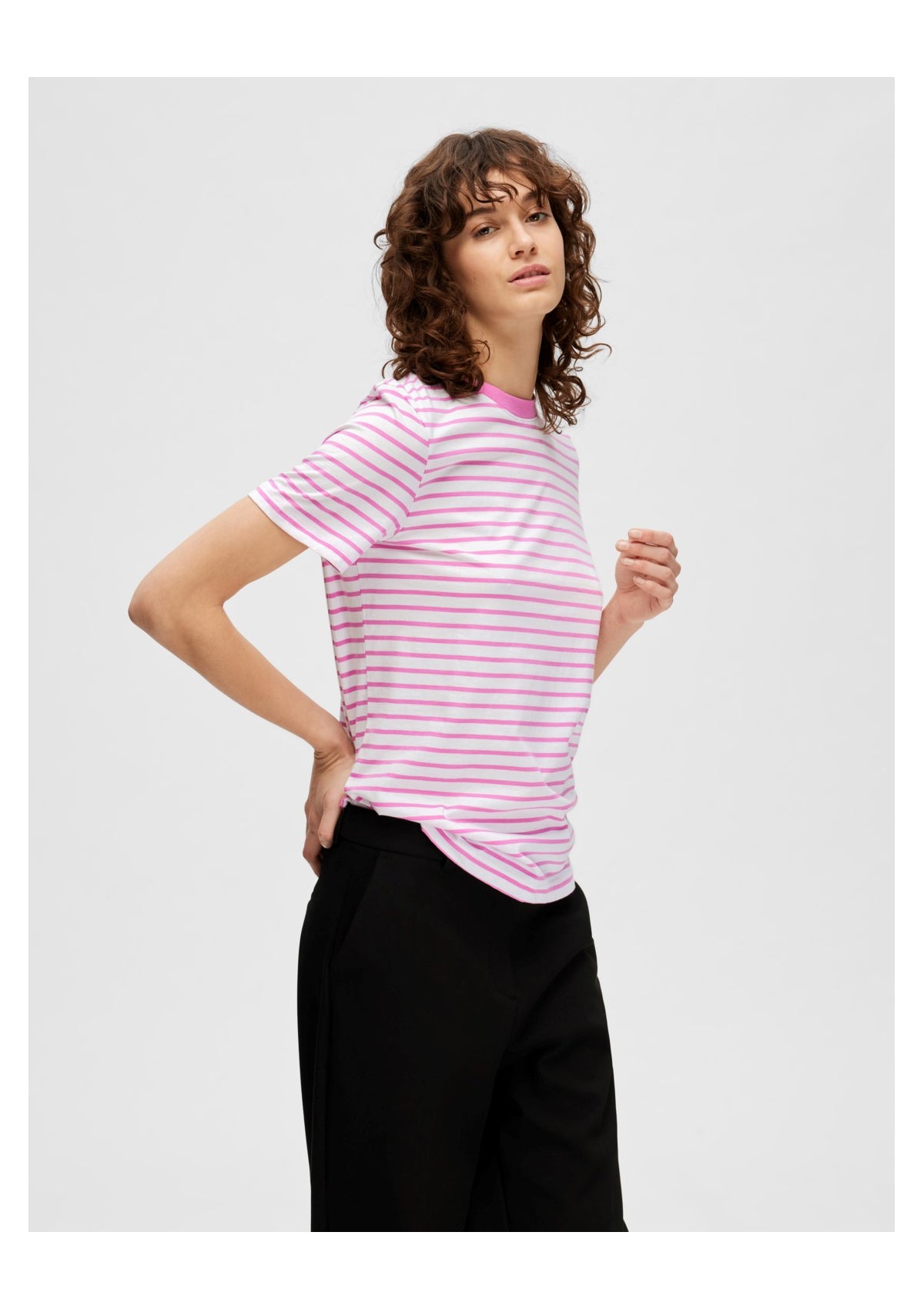 Selected Femme Pink Stripe Tee Cyclamen