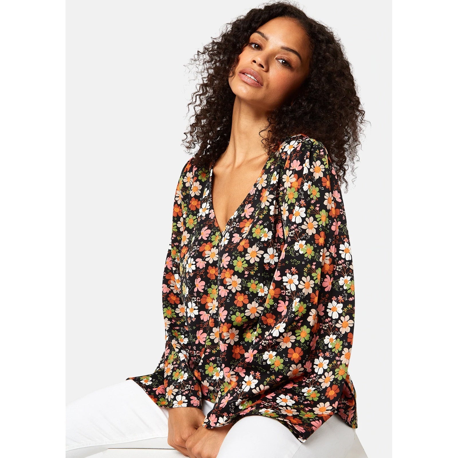 Traffic People Pieta Top Black Floral Print - Glebe Fashion
