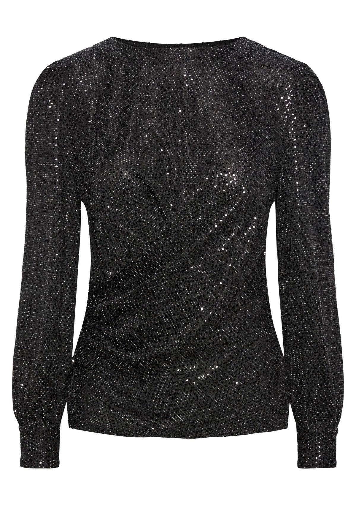 YAS Wrap Effect Black Sequin Blouse - Glebe Fashion