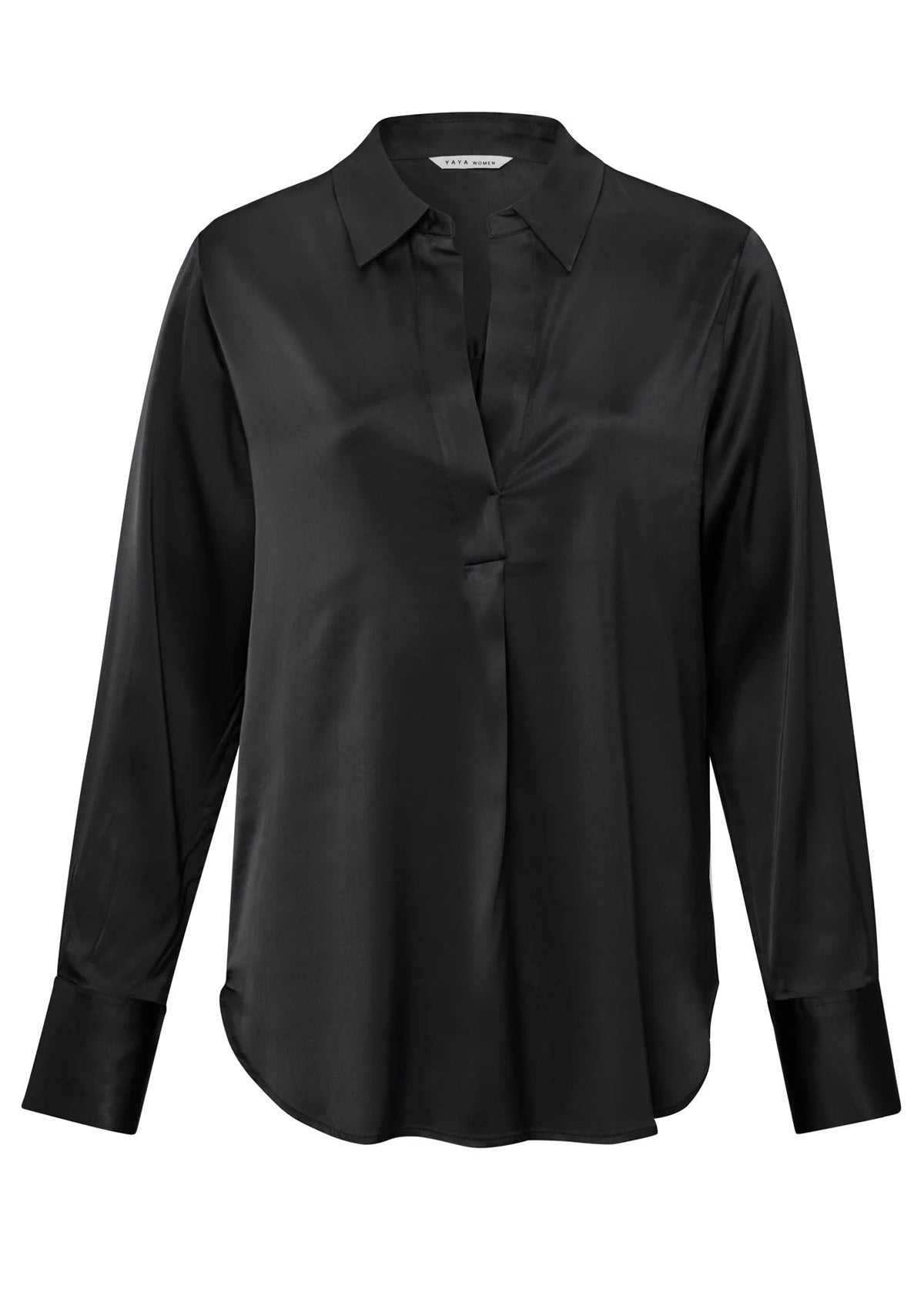 YAYA Satin Pull On Top With Long Sleeves Black - Glebe Fashion