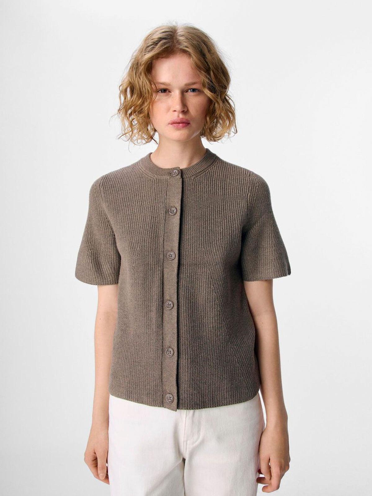 Object Viola Short Sleeve Cardigan Morel Brown