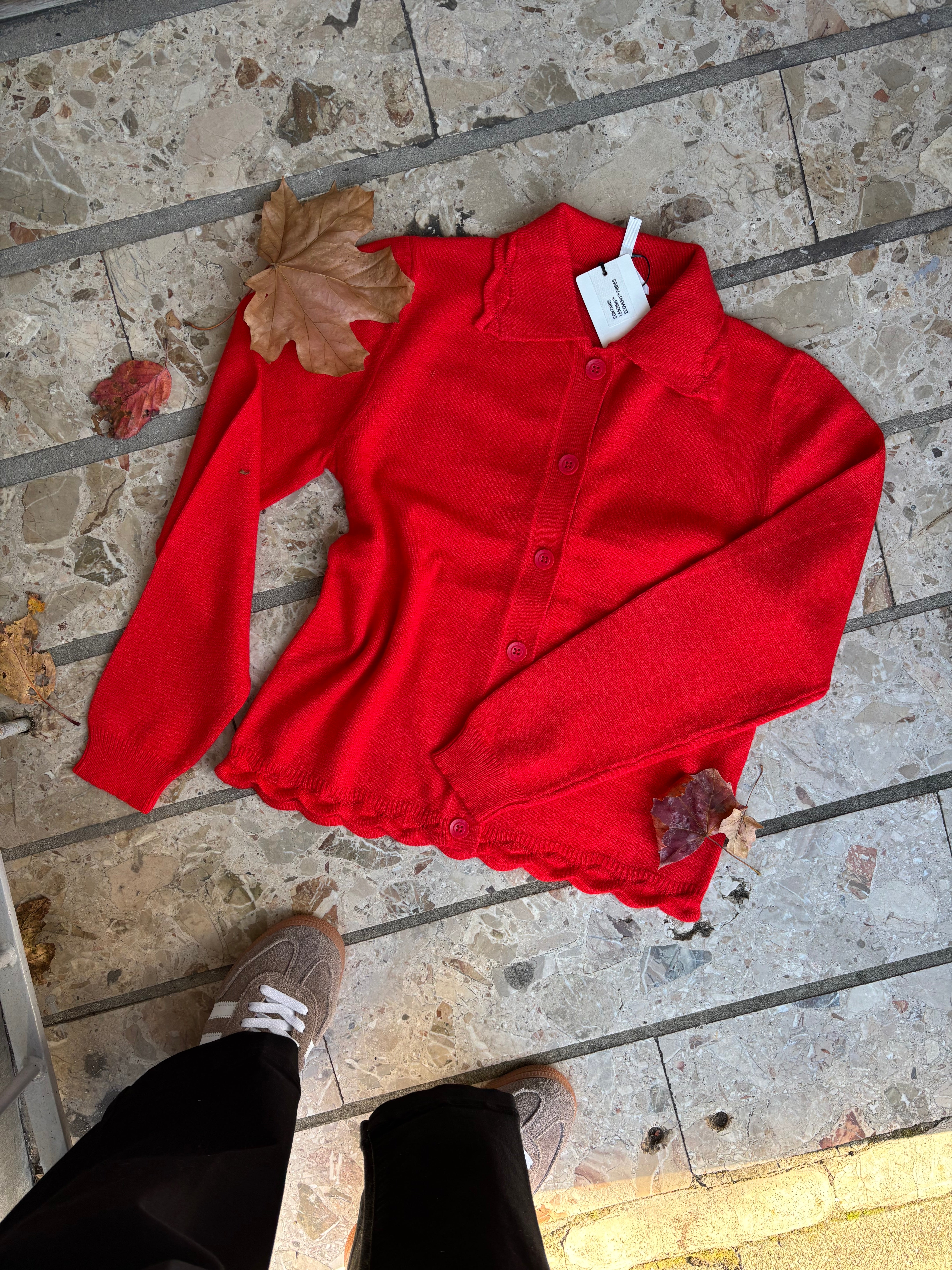 Object Scallop Cardigan Flame Scarlet