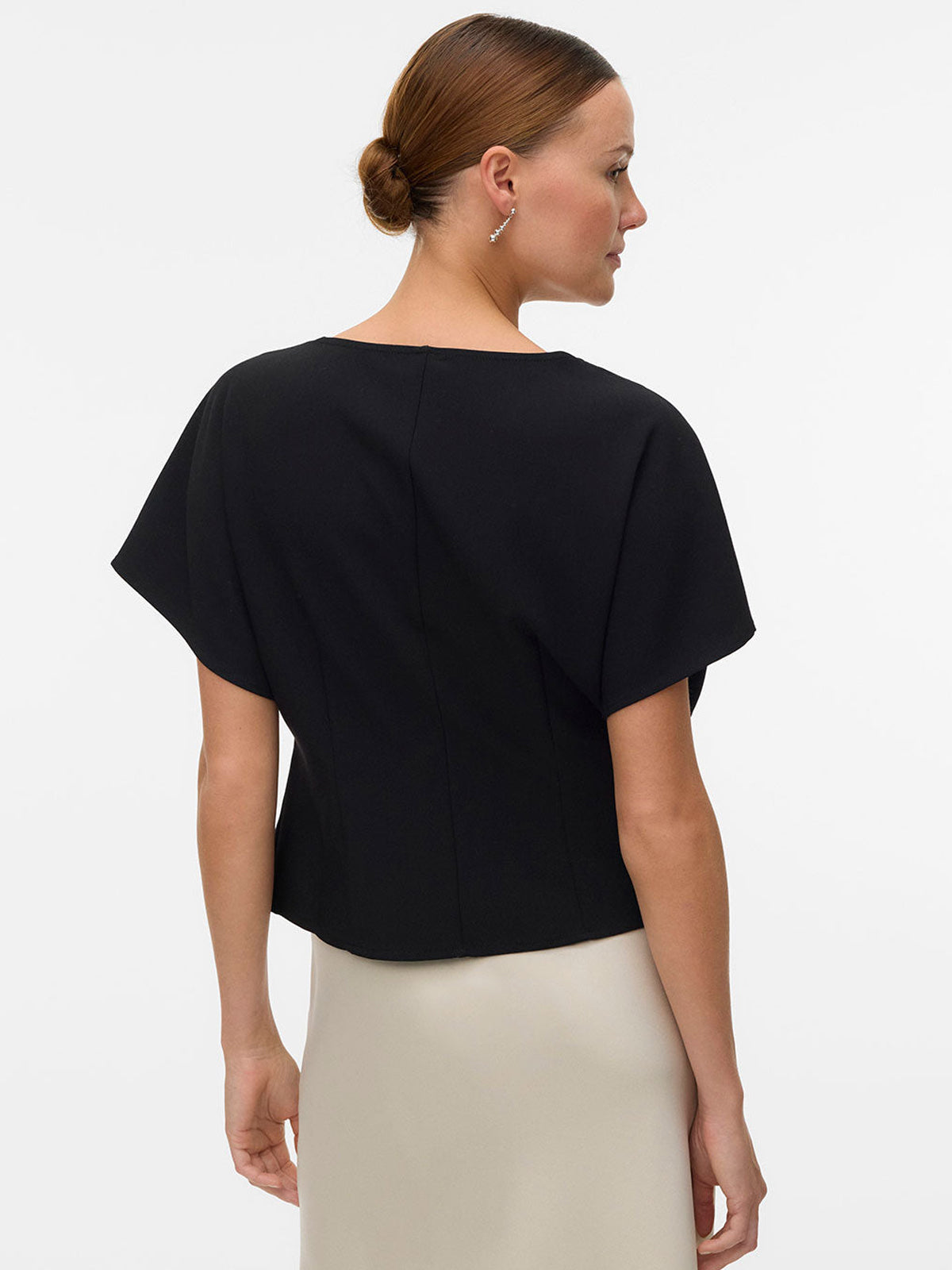 Asymmetric Short Sleeve Blazer Top Black