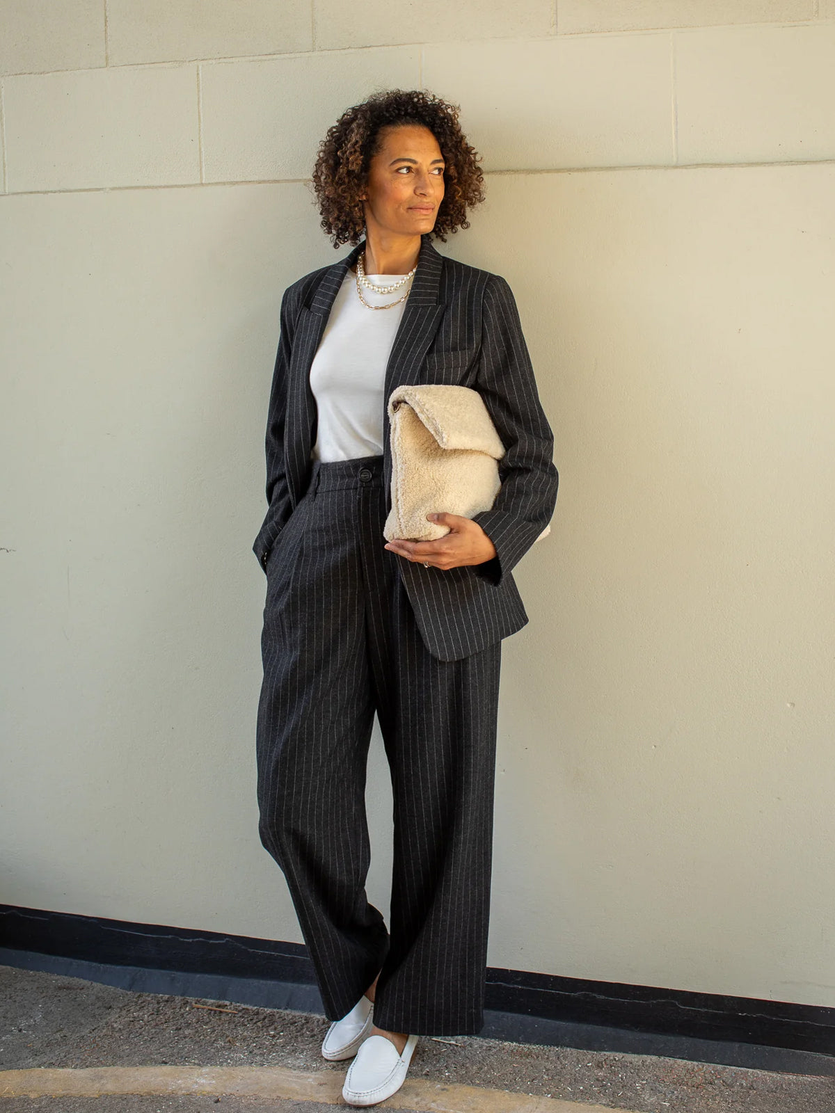 Chalk Judith Trouser Dark Charcoal Pinstripe