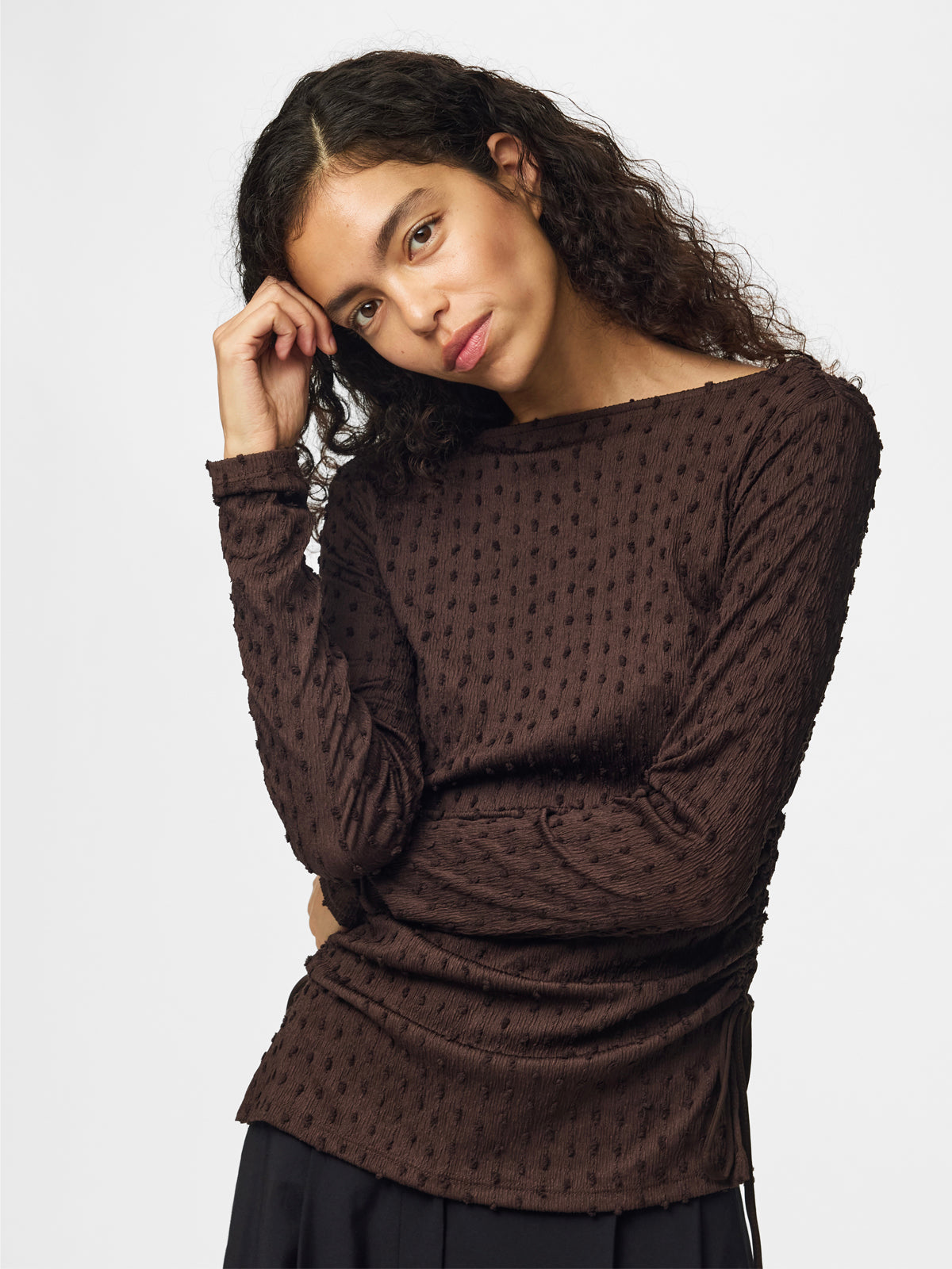 Pieces Vigas Fitted Top Chocolate Brown