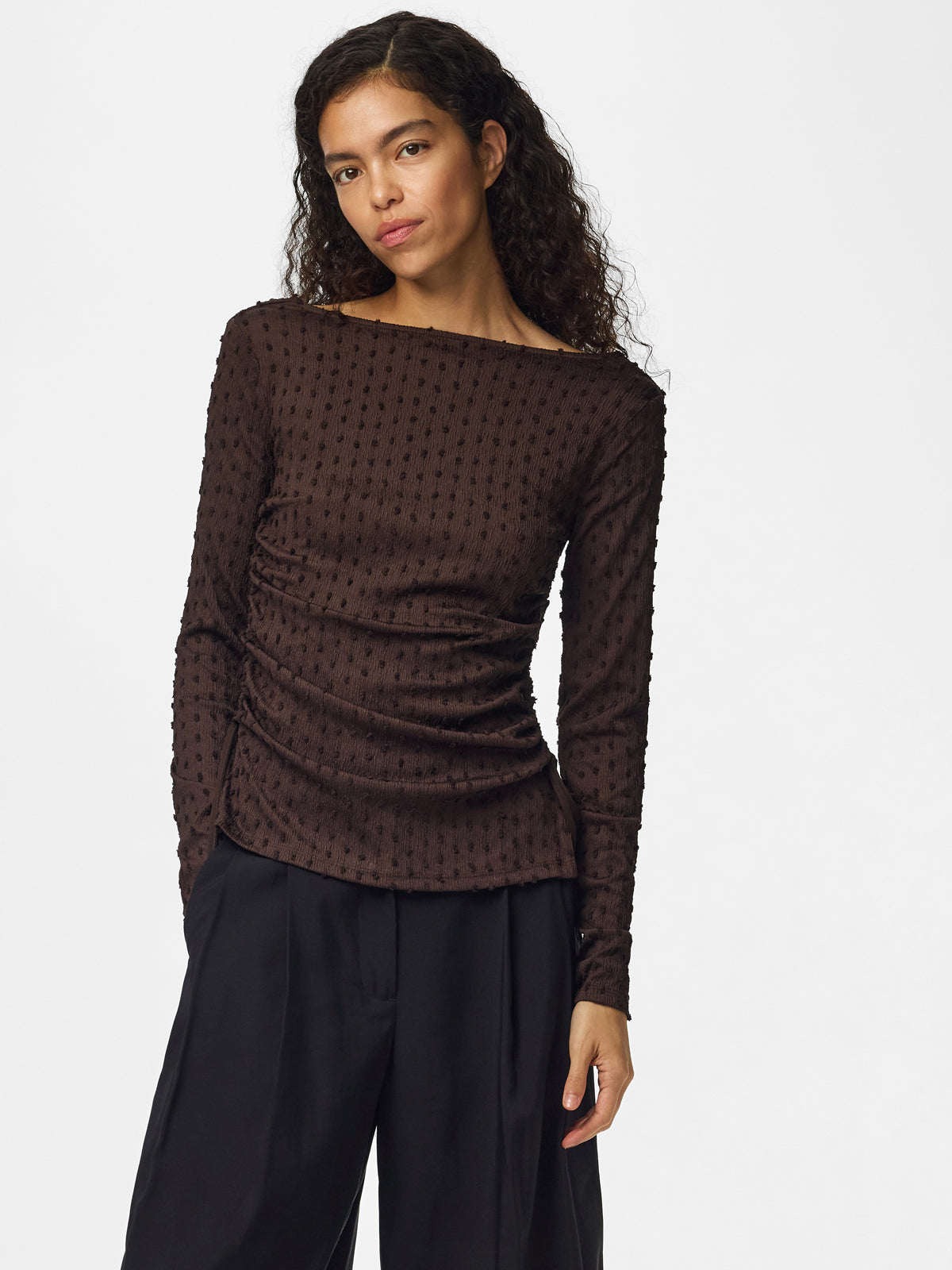 Pieces Vigas Fitted Top Chocolate Brown