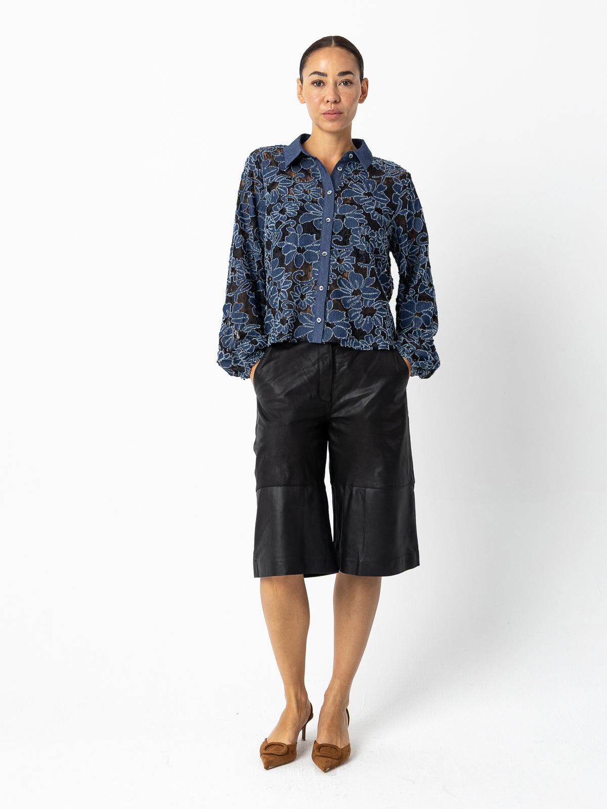 Coster Copenhagen Flower Structure Shirt Blue Denim