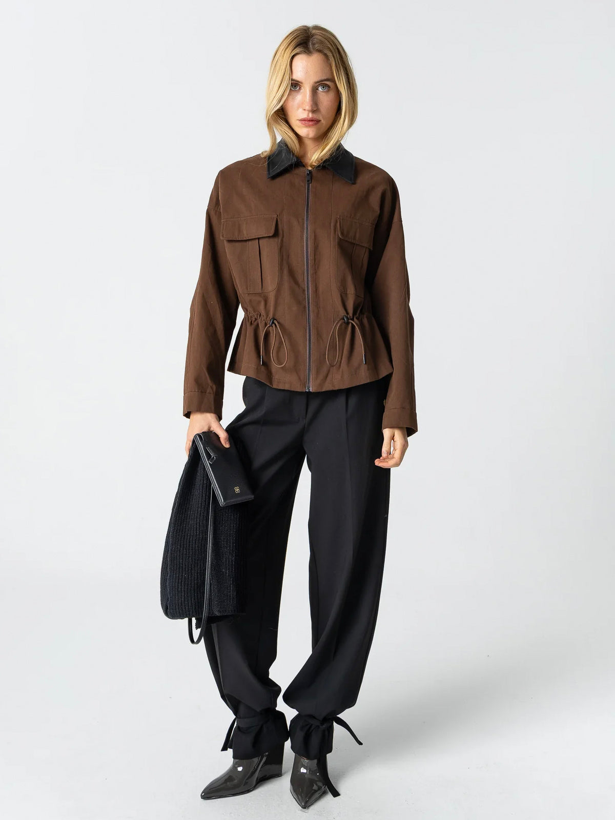 Coster Copenhagen Short Jacket With PU Collar Dark Brown