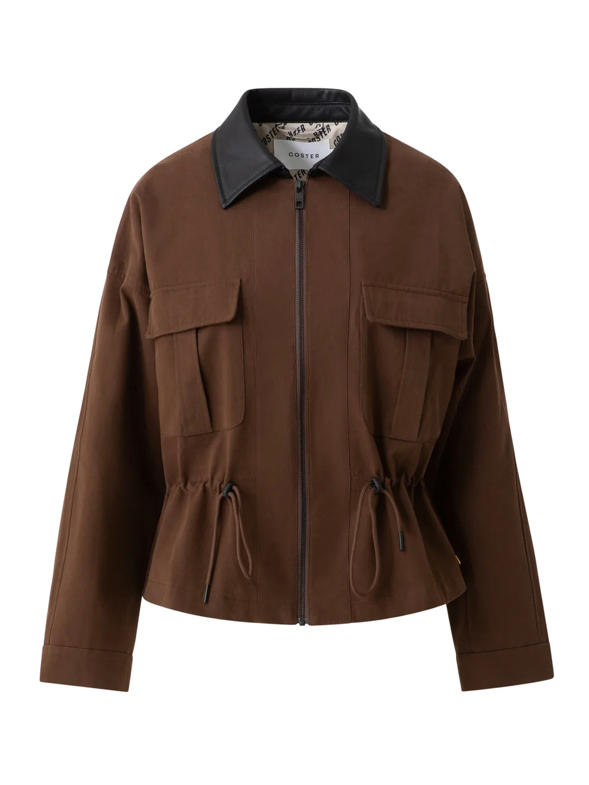 Coster Copenhagen Short Jacket With PU Collar Dark Brown