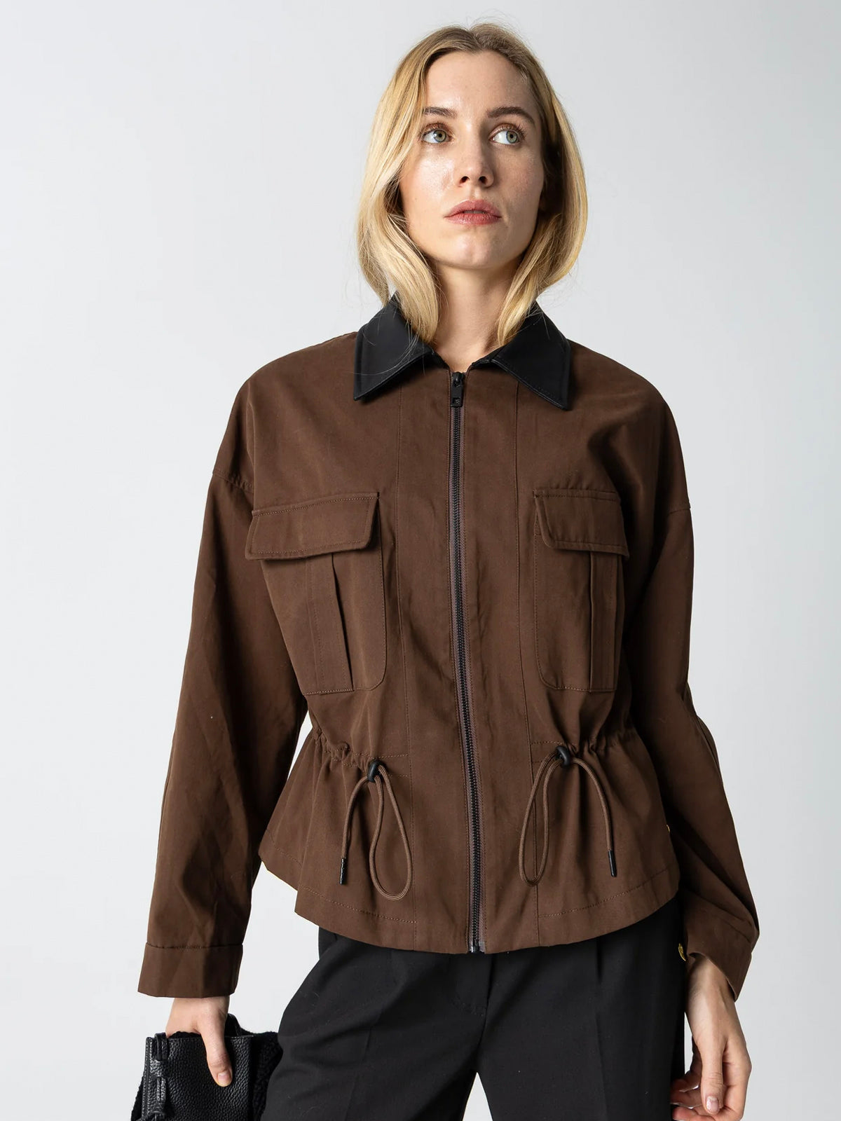 Coster Copenhagen Short Jacket With PU Collar Dark Brown