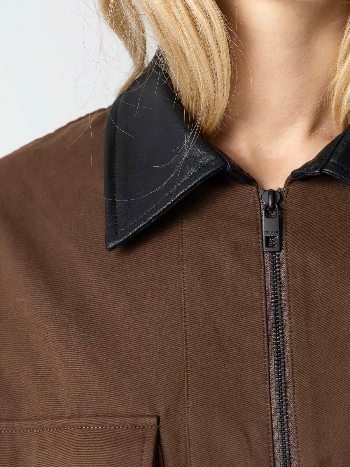 Coster Copenhagen Short Jacket With PU Collar Dark Brown