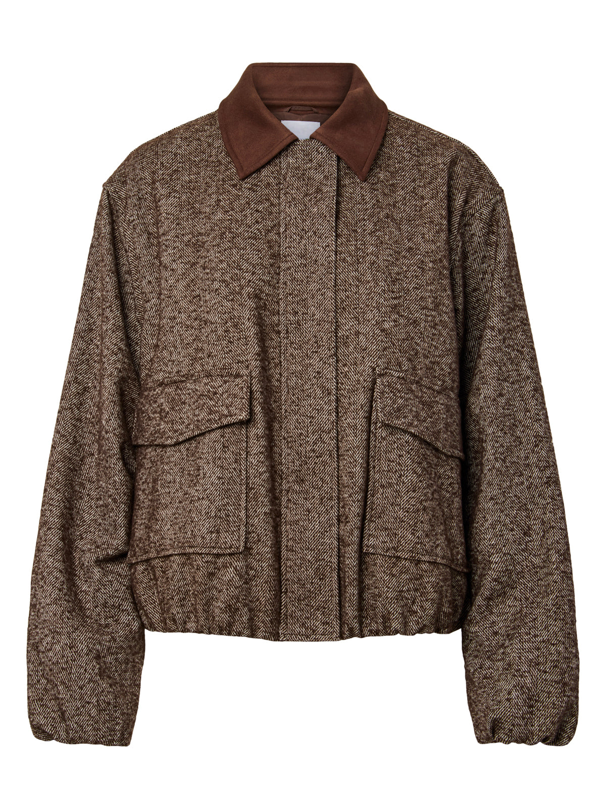 Pieces Herringbone Bomber Jacket Brown