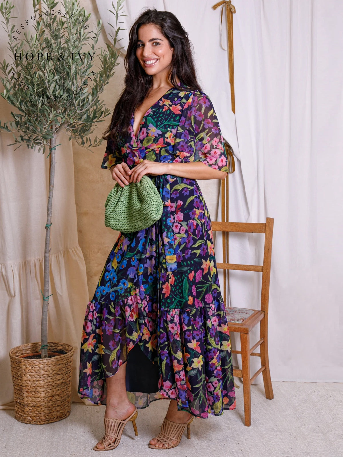 Hope & Ivy The Nesta Maxi Wrap Dress