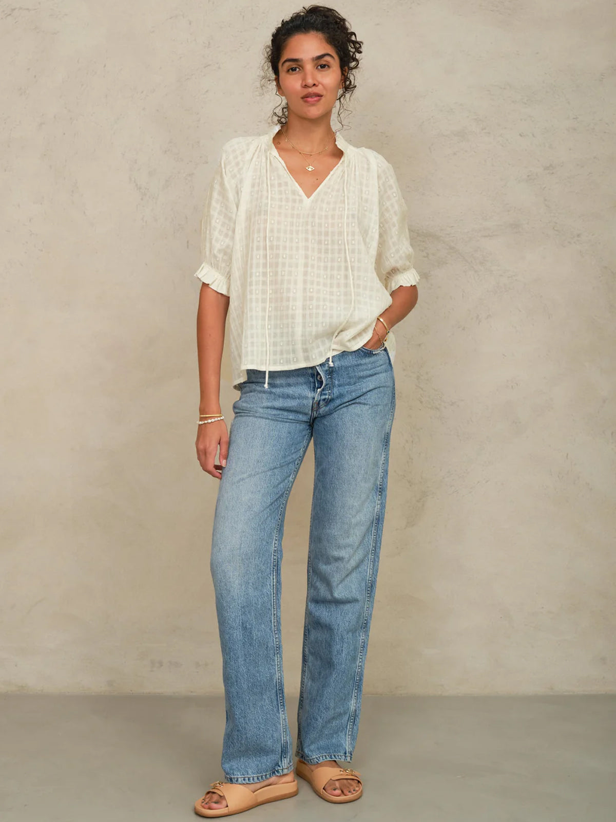 MABE Etta Short Sleeve Top Ecru