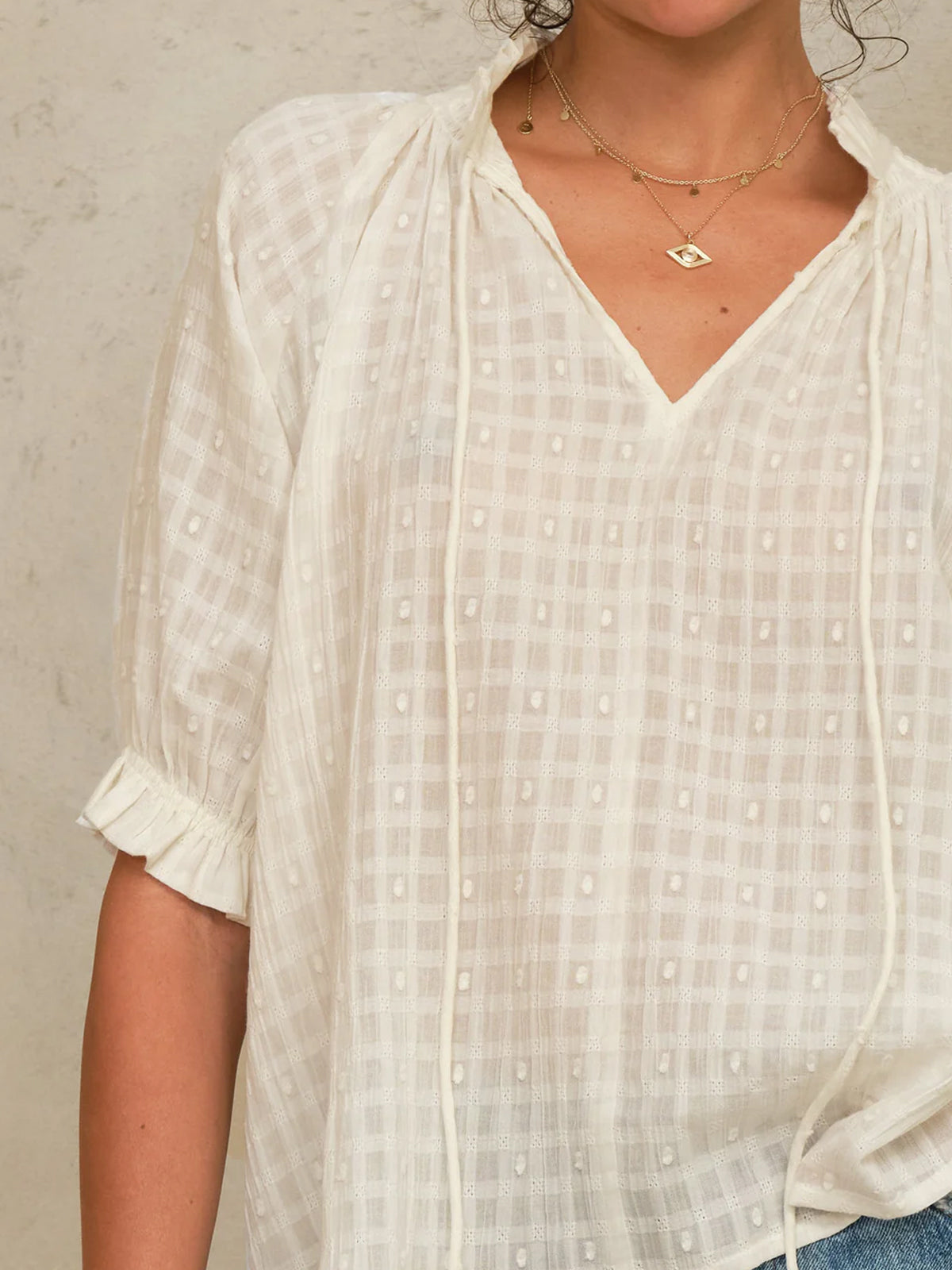 MABE Etta Short Sleeve Top Ecru