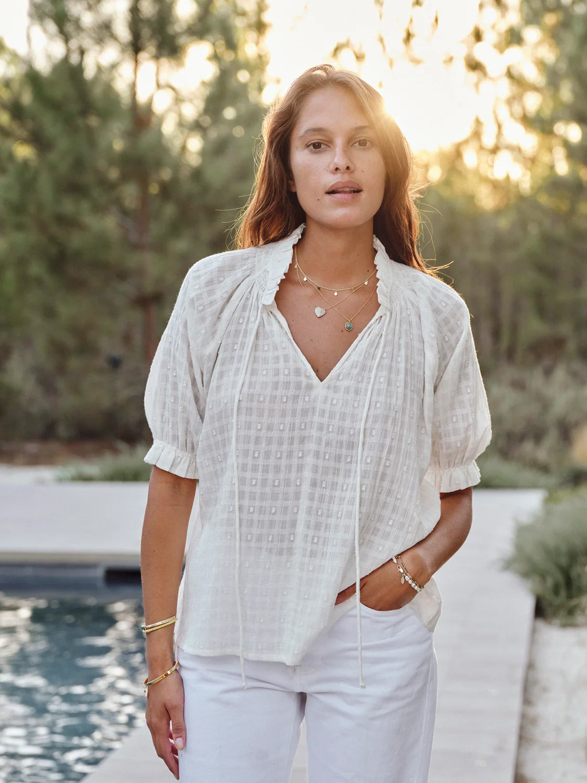 MABE Etta Short Sleeve Top Ecru