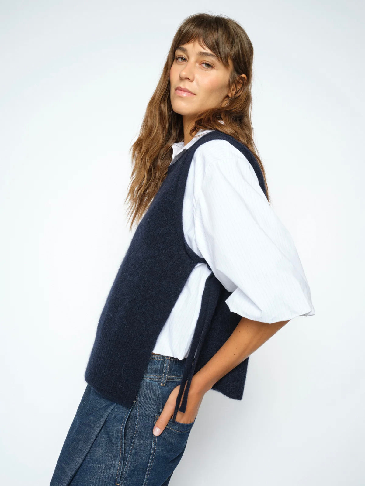 Mos Mosh MMThora Tie Knitted Waistcoat Salute Navy