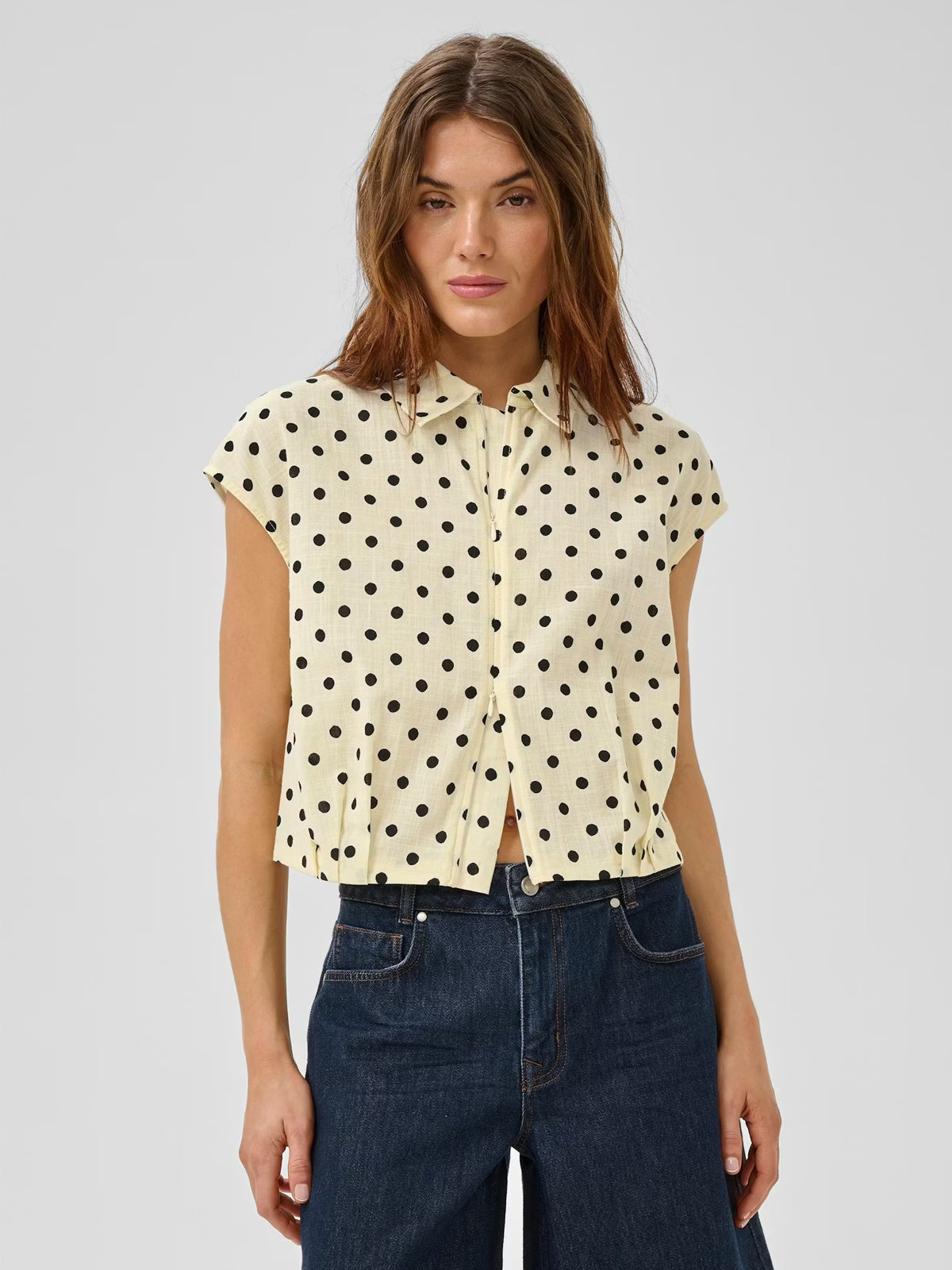 My Essential Wardrobe MWNada Polka Dot Shirt Lemon Icing