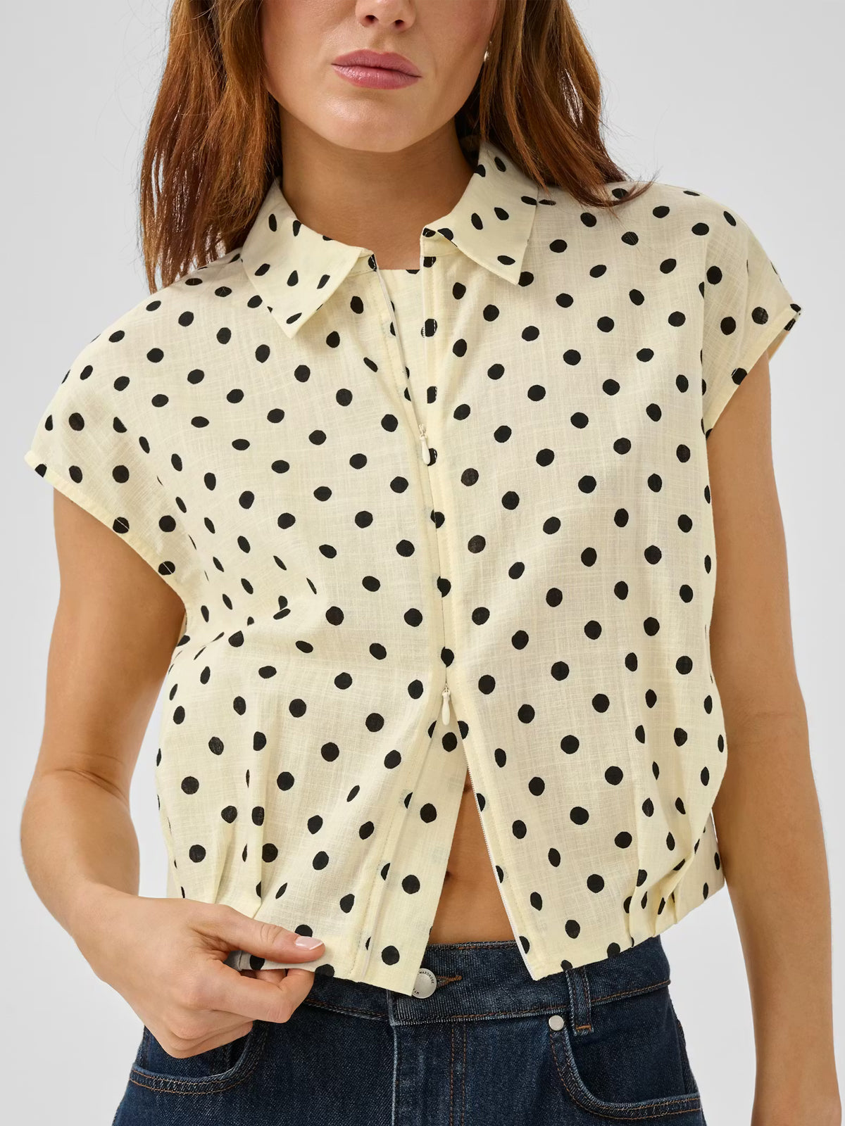 My Essential Wardrobe MWNada Polka Dot Shirt Lemon Icing