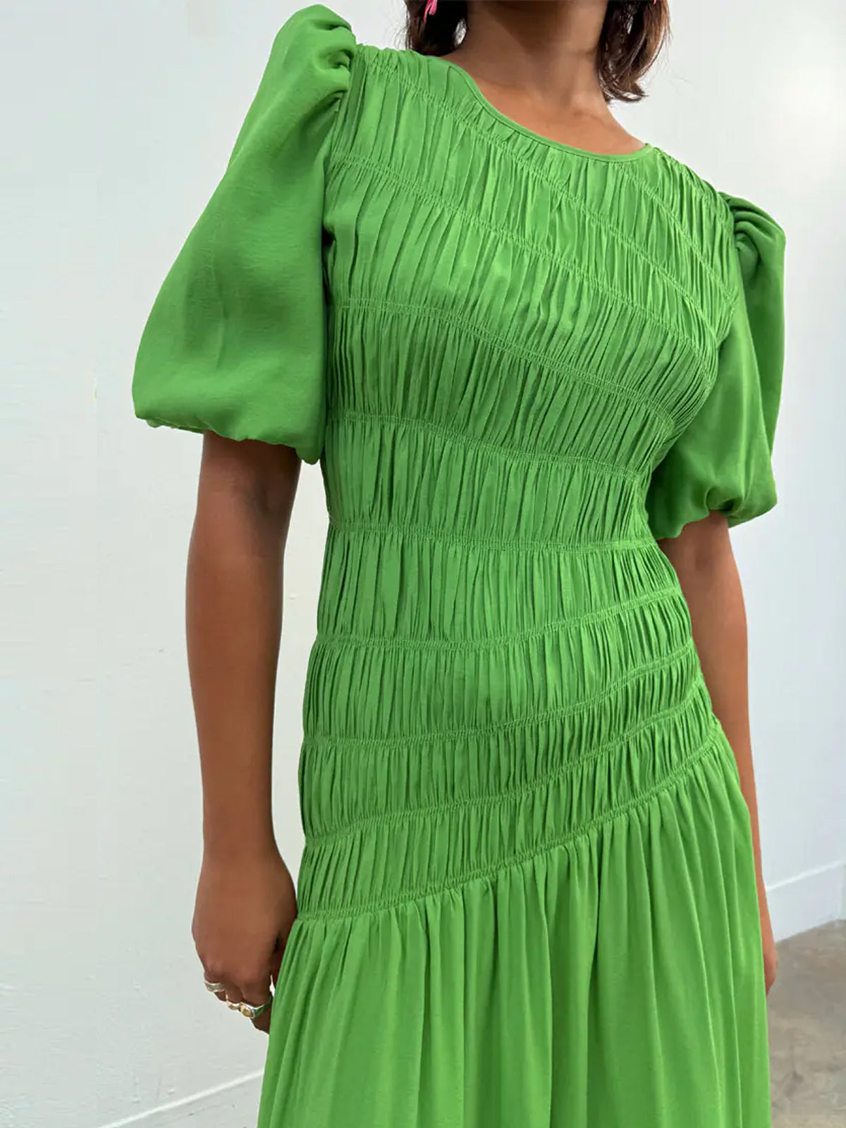 Never Fully Dressed Green Shirred Nara Dress
