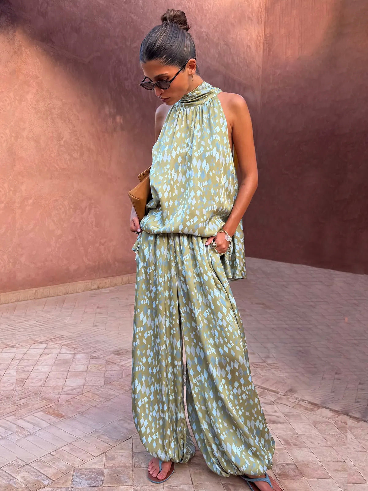Never Fully Dressed Green Diamond Print Balloon Trouser