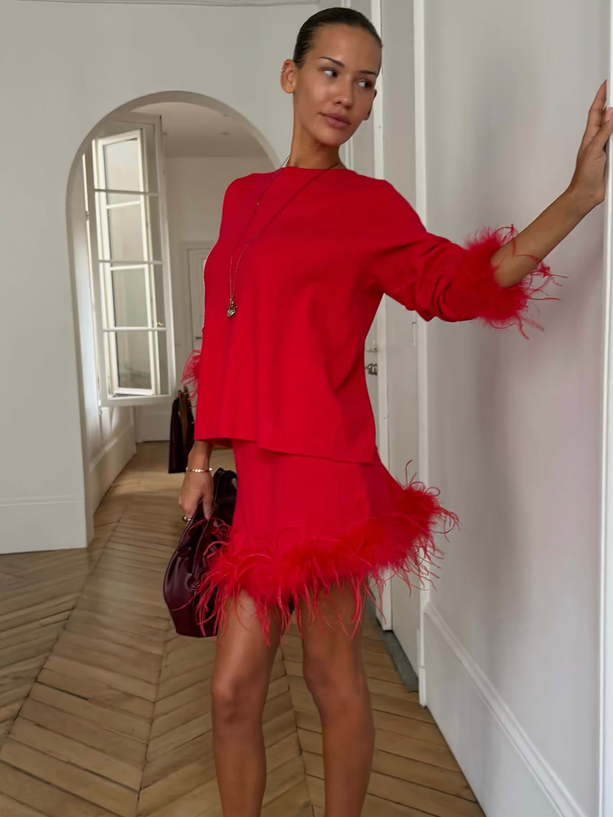 Never Fully Dressed Red Feather Jumper