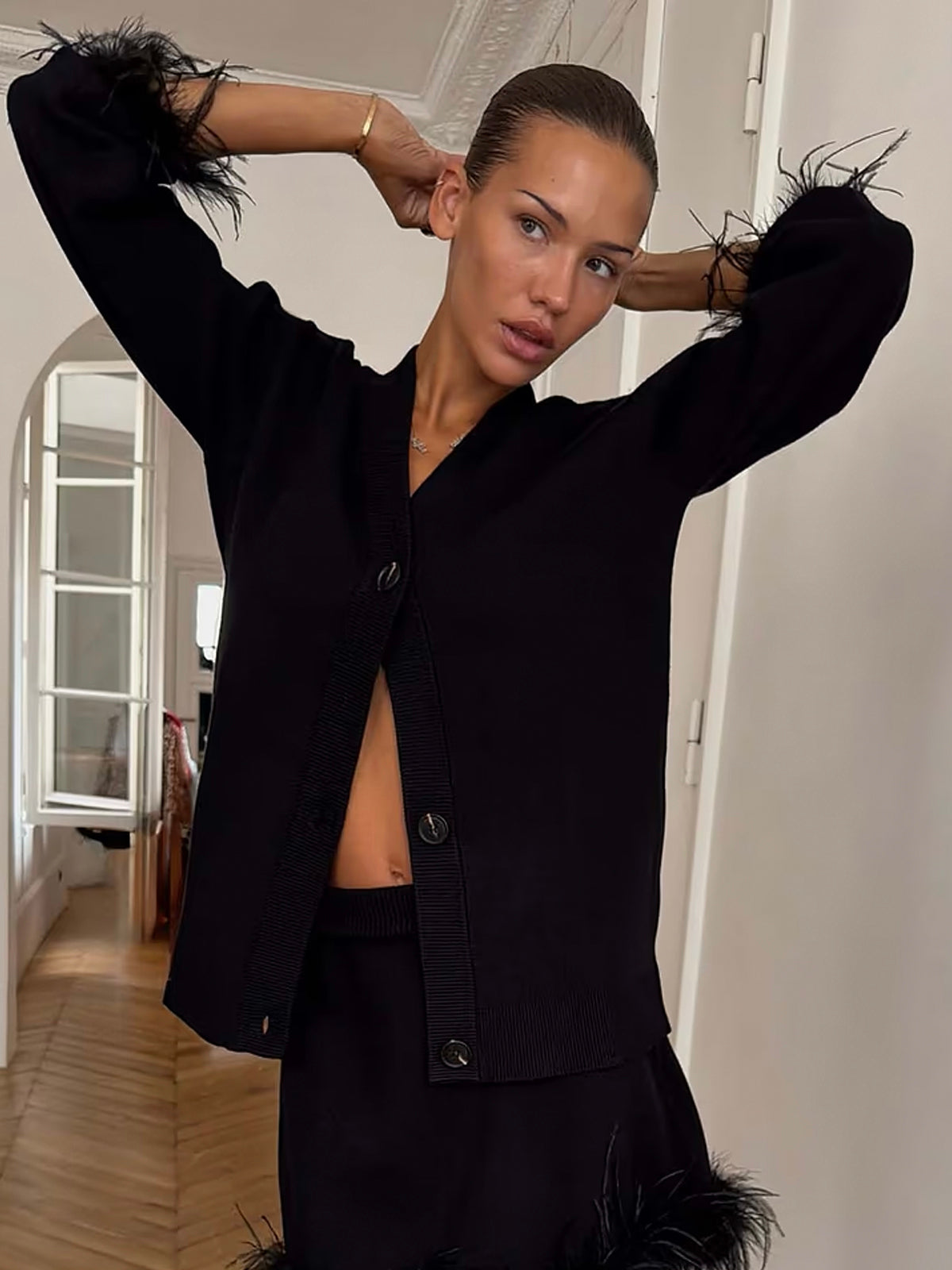 Never Fully Dressed Black Feather Martha Cardigan