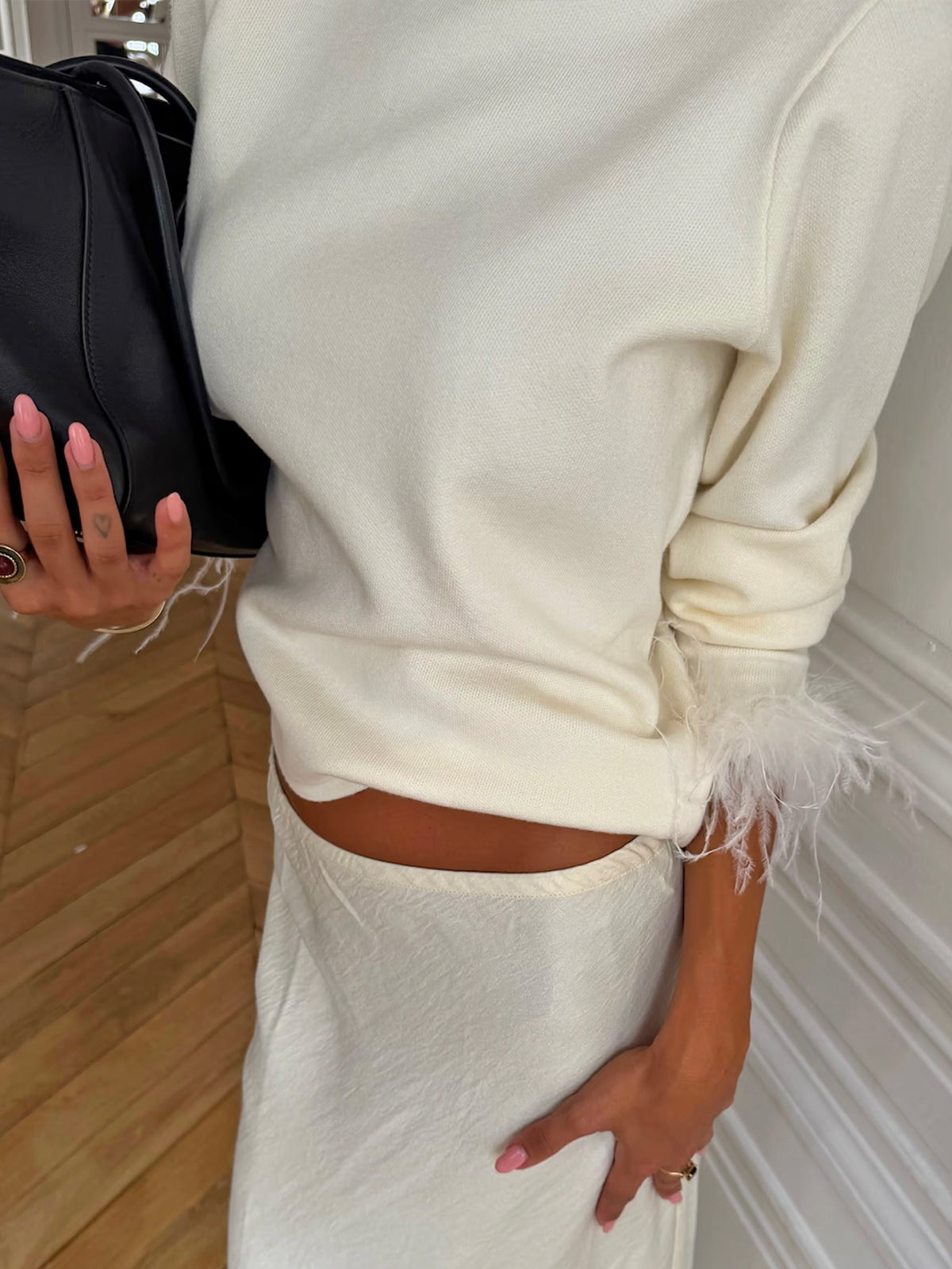 Never Fully Dressed Cream Feather Cuff Jumper