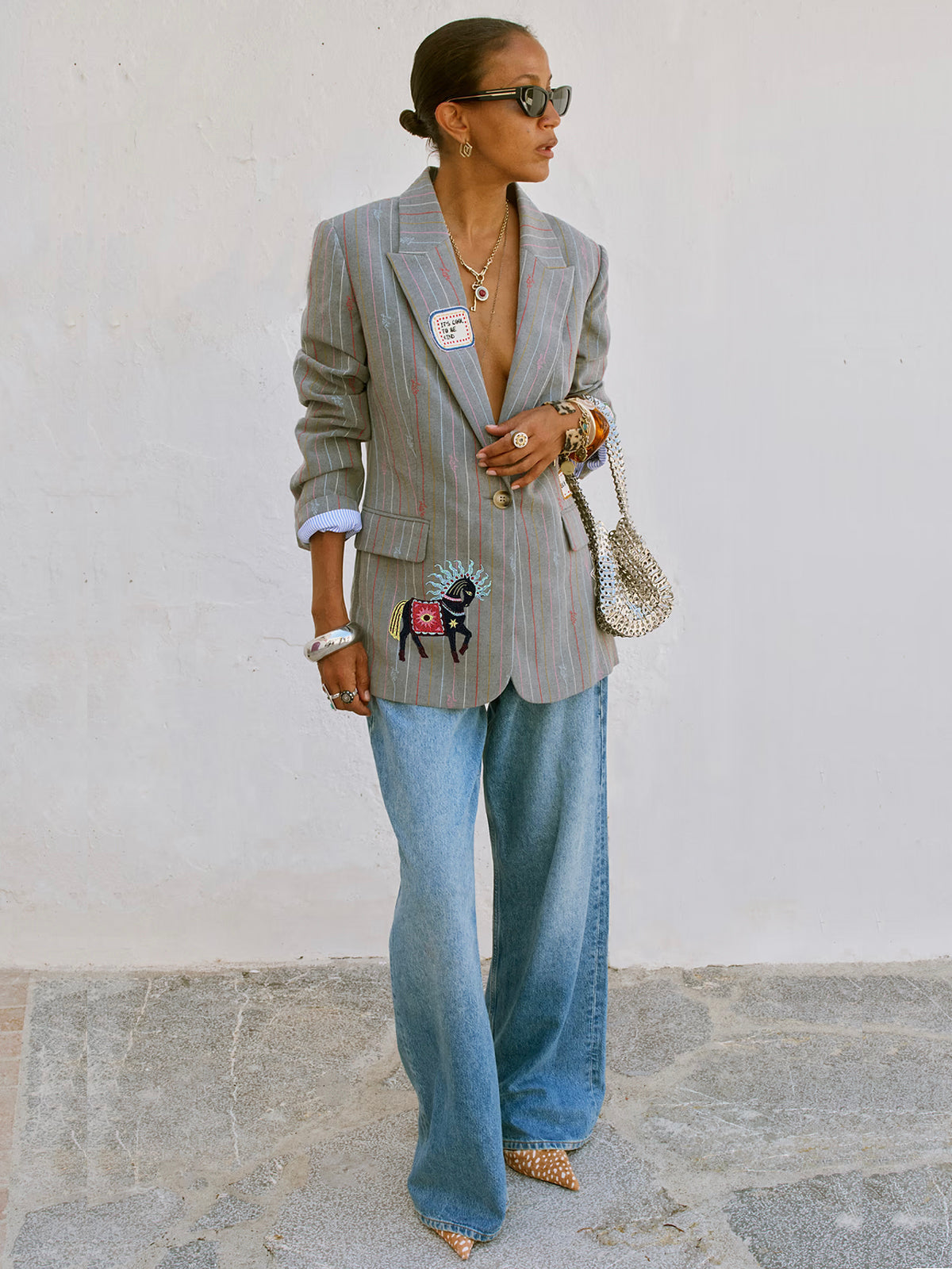 Never Fully Dressed Grey Love Pinstripe Blazer
