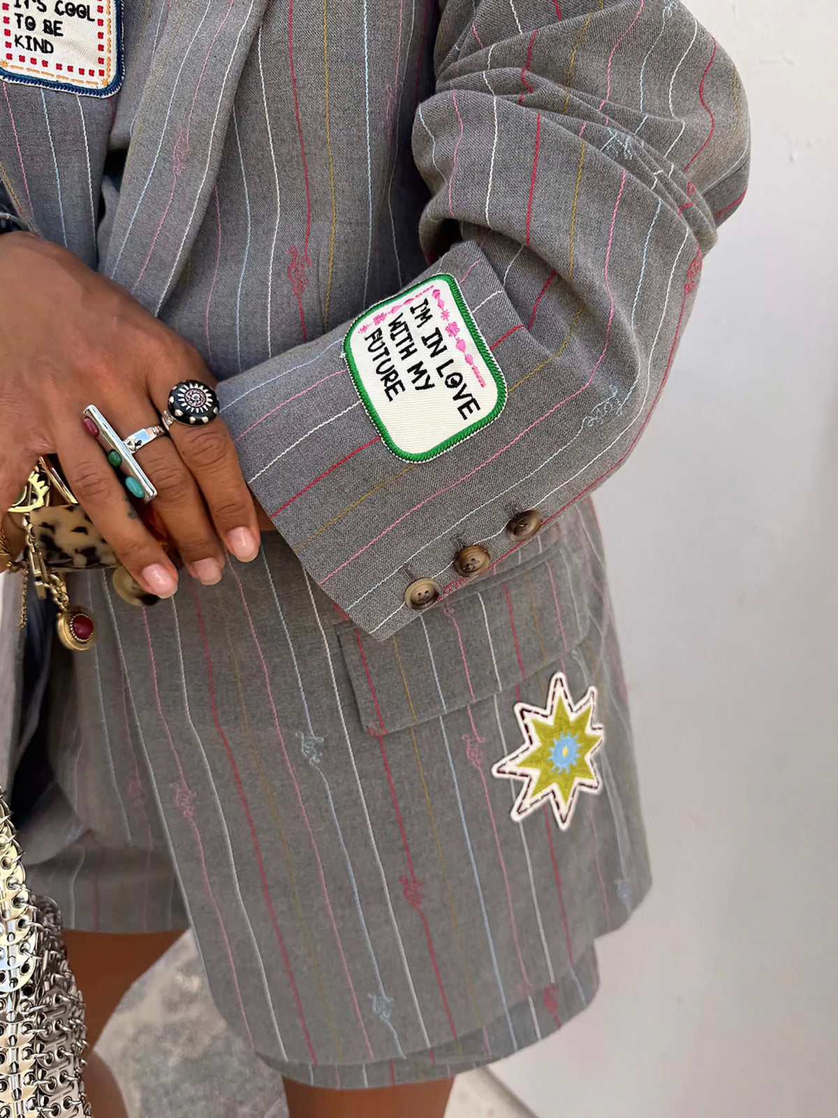 Never Fully Dressed Grey Love Pinstripe Blazer