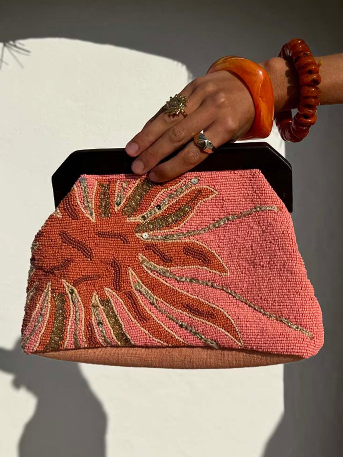 Never Fully Dressed Peach Sol Beaded Bag