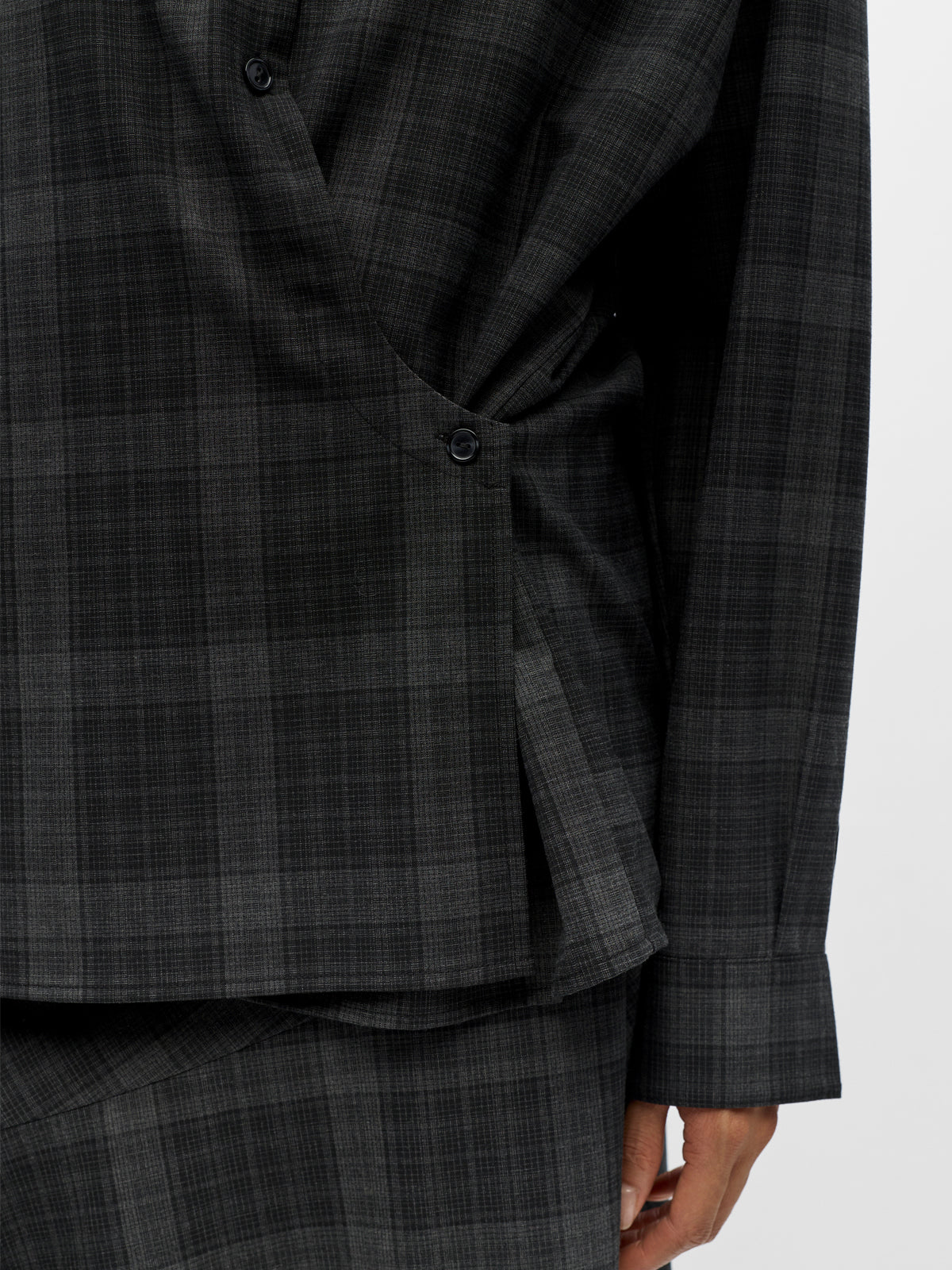 Wrap Front Checked Shirt Grey